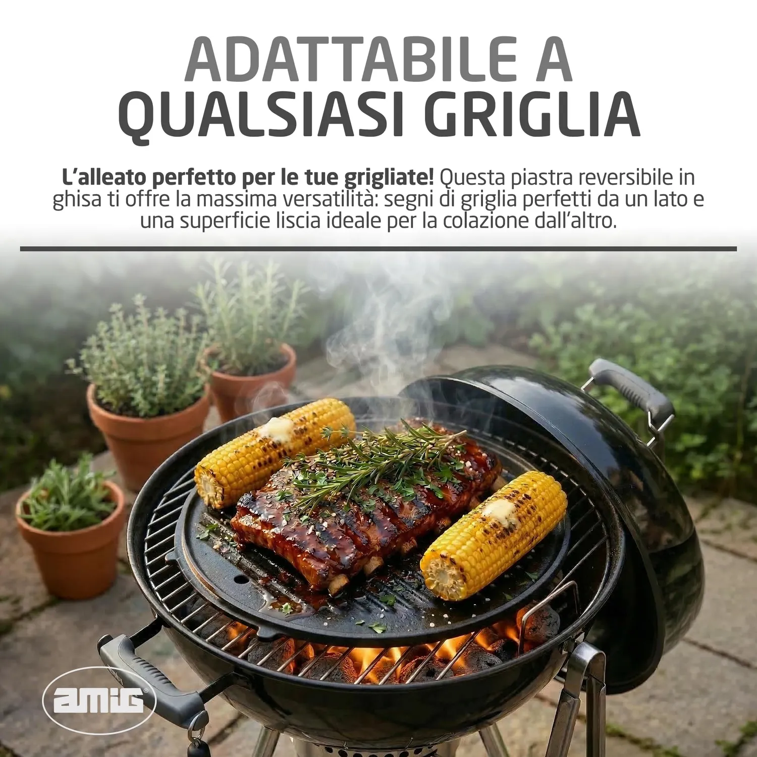 Amig AM37 piastra ghisa rotonda 31 cm scanalata barbecue