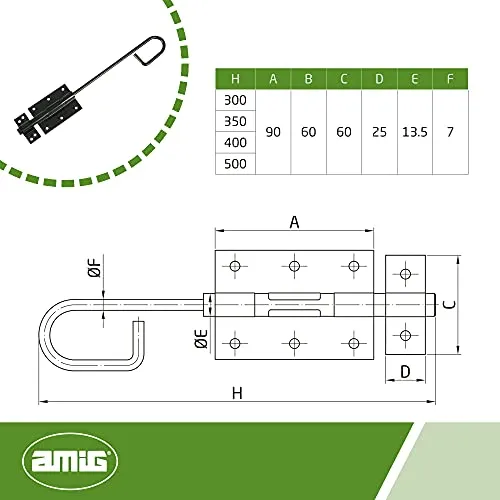 Amig 421 perno per porte nero 350 mm acciaio