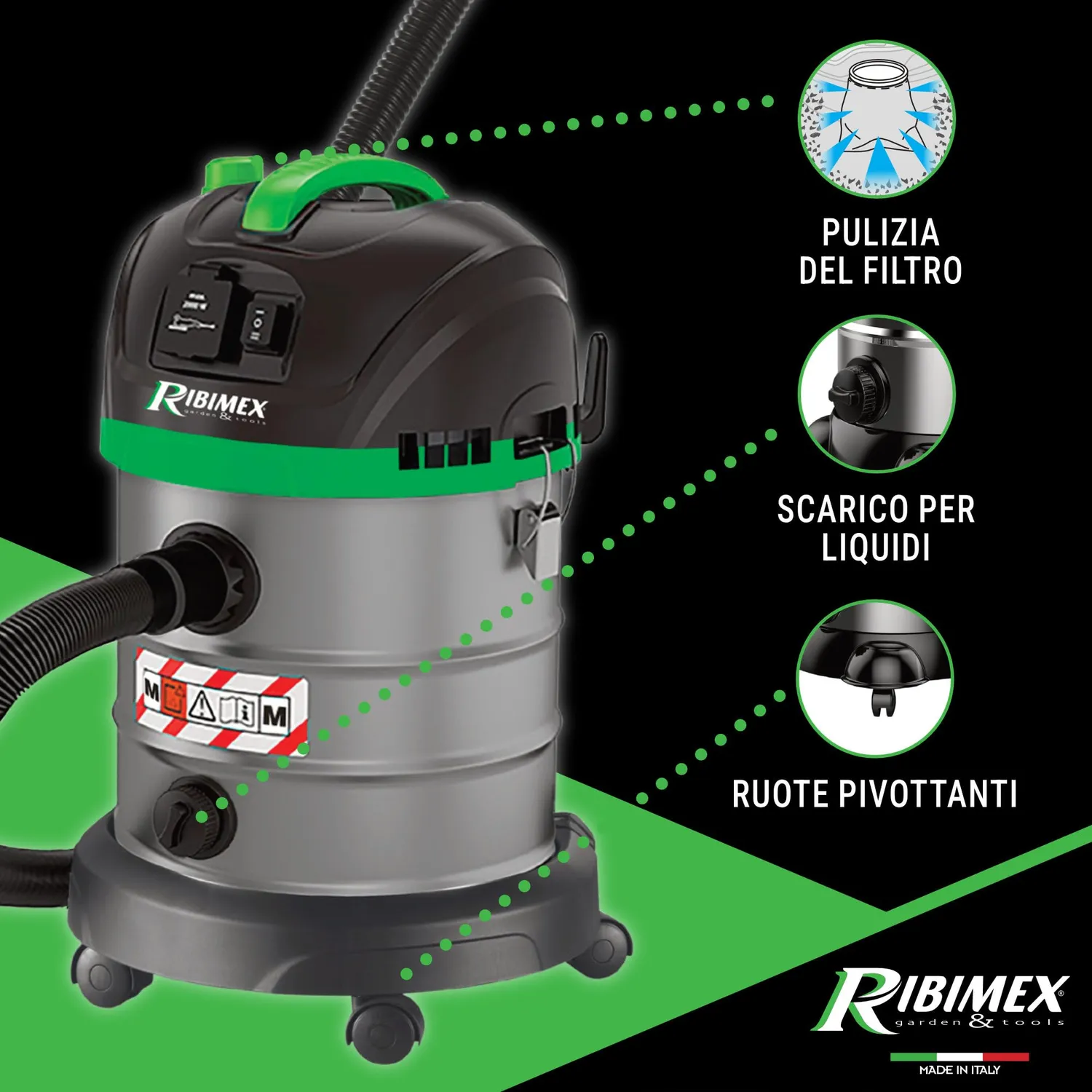 Ribimex Aspirix Pro PRASP20M aspiratore solidi liquidi 20L classe M