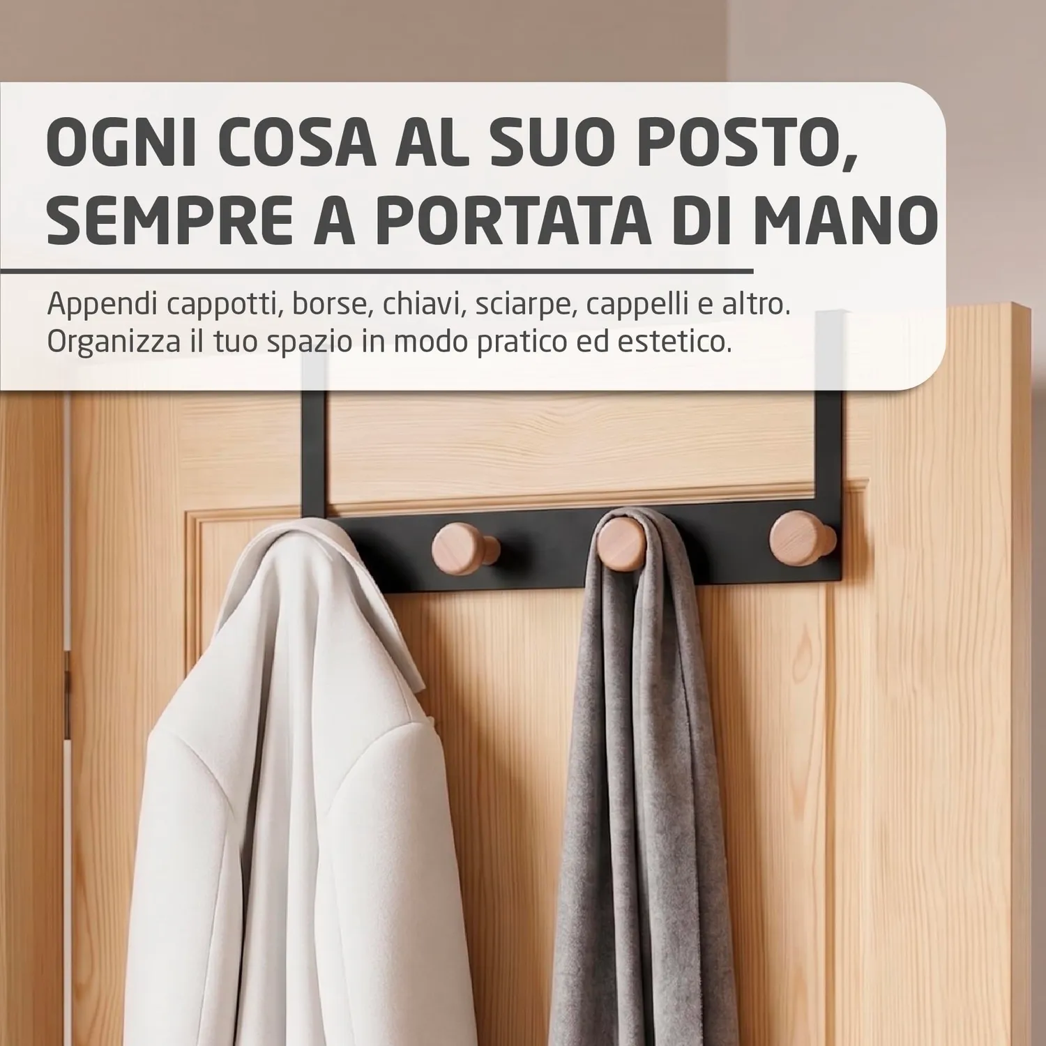 Amig CP47 appendiabiti per porta nero acciaio e legno