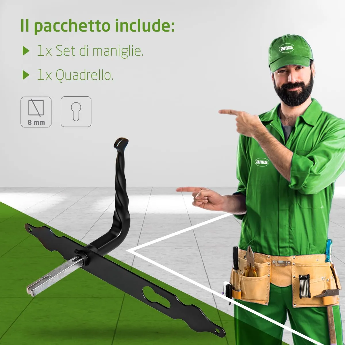 Amig Set 2 Maniglie Placca 250x28 mm Nere Foro Chiave