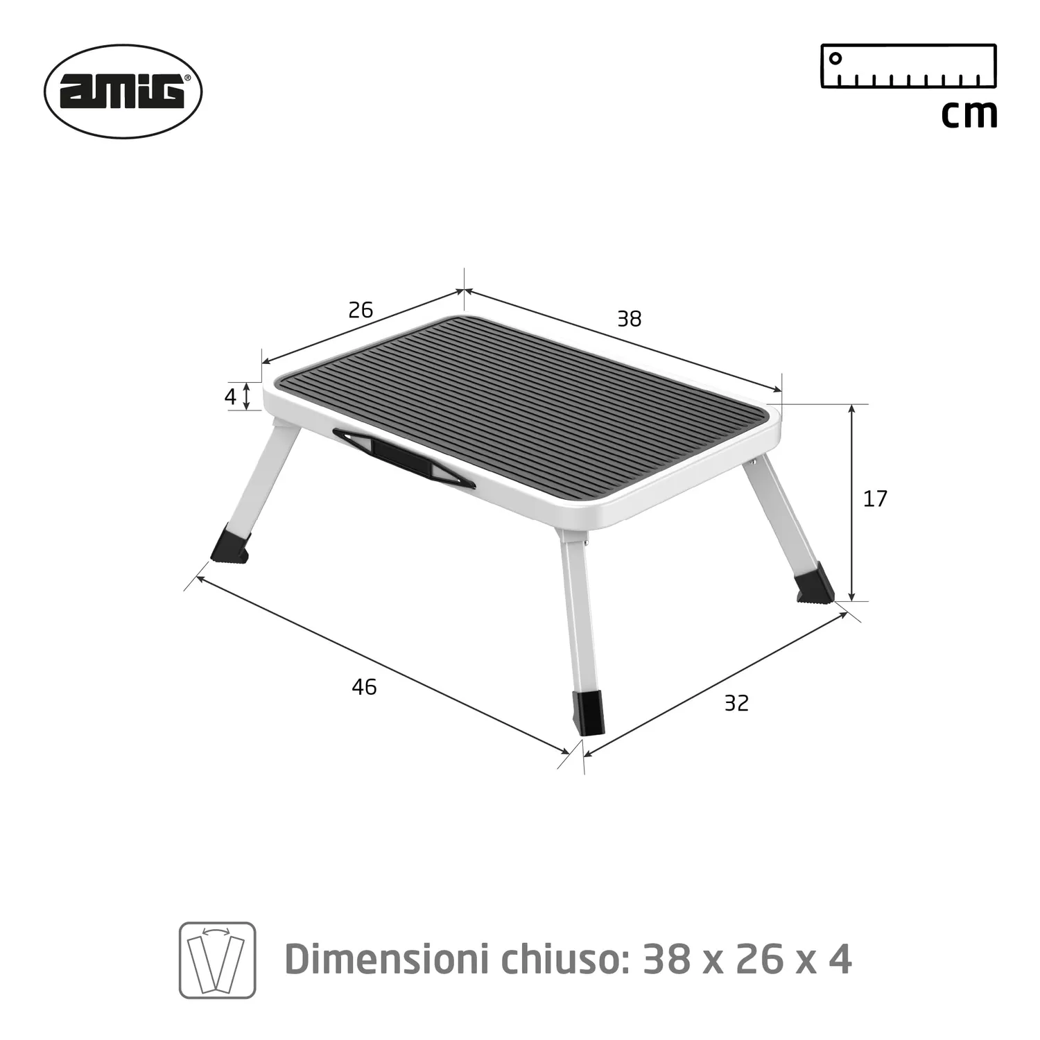 Amig sgabello pieghevole 1 gradino bianco 150 kg