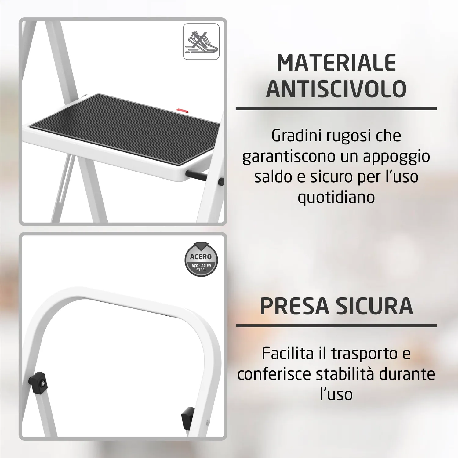 Amig scala pieghevole 2 gradini acciaio bianca 150 kg