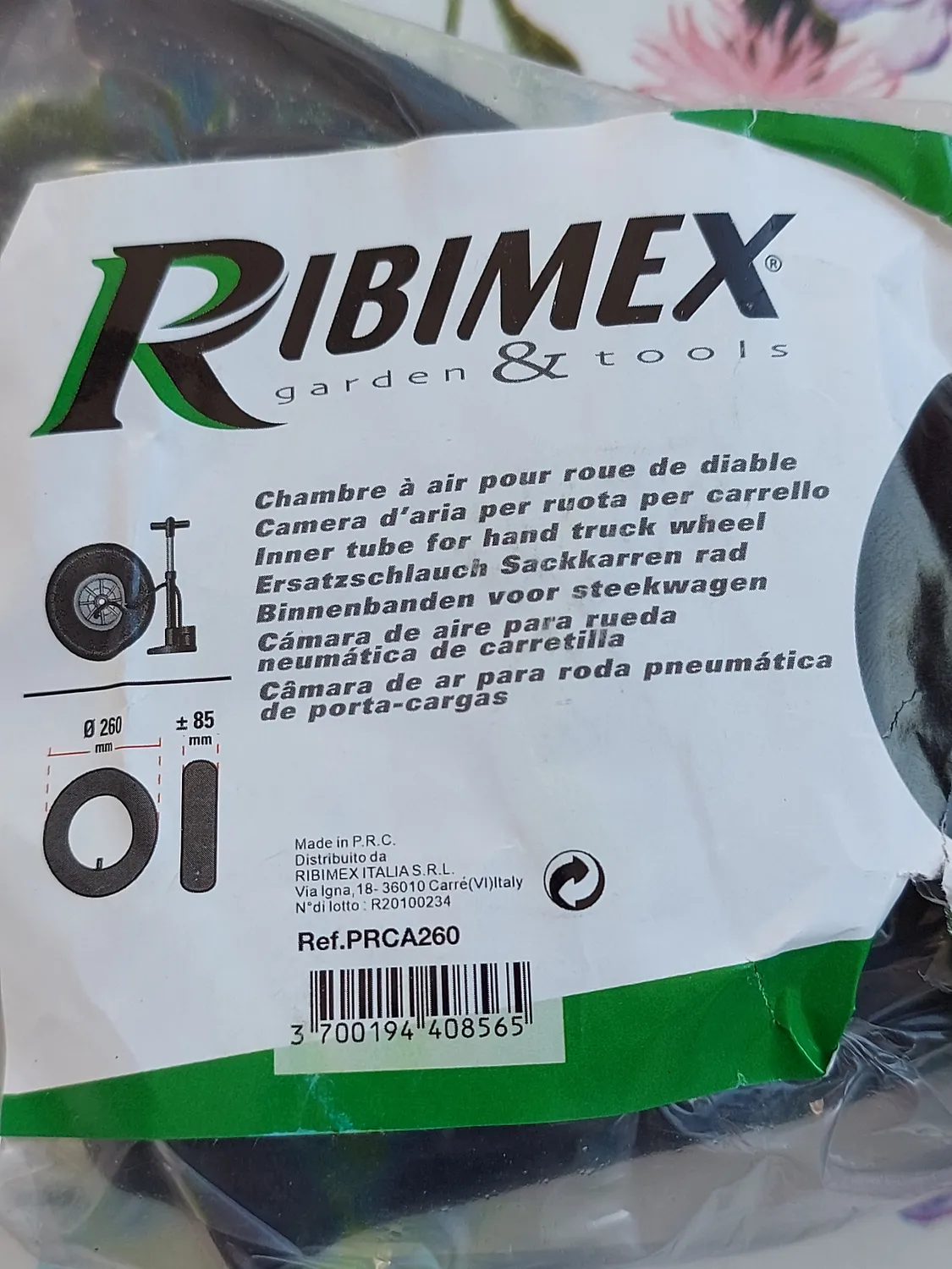 Ribimex Camera Aria Carrello 260x85 mm Ricambio Gomma