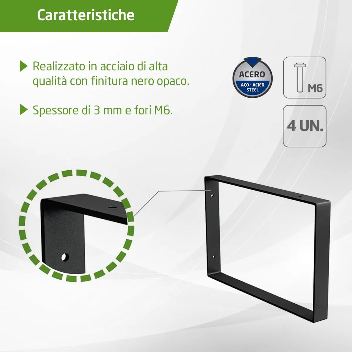 Amig staffe mensole rettangolari 21x31 cm nere set 4 pezzi