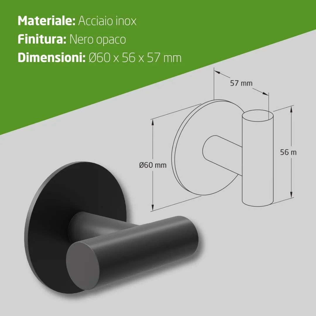 Amig Mod.6 gancio adesivo bagno nero opaco 60x55x65 mm