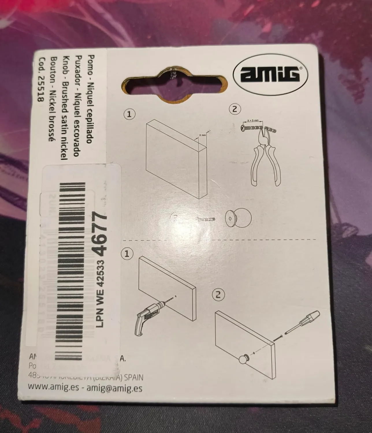Amig 816 pomello mobile nichel spazzolato 20 mm 2 pz