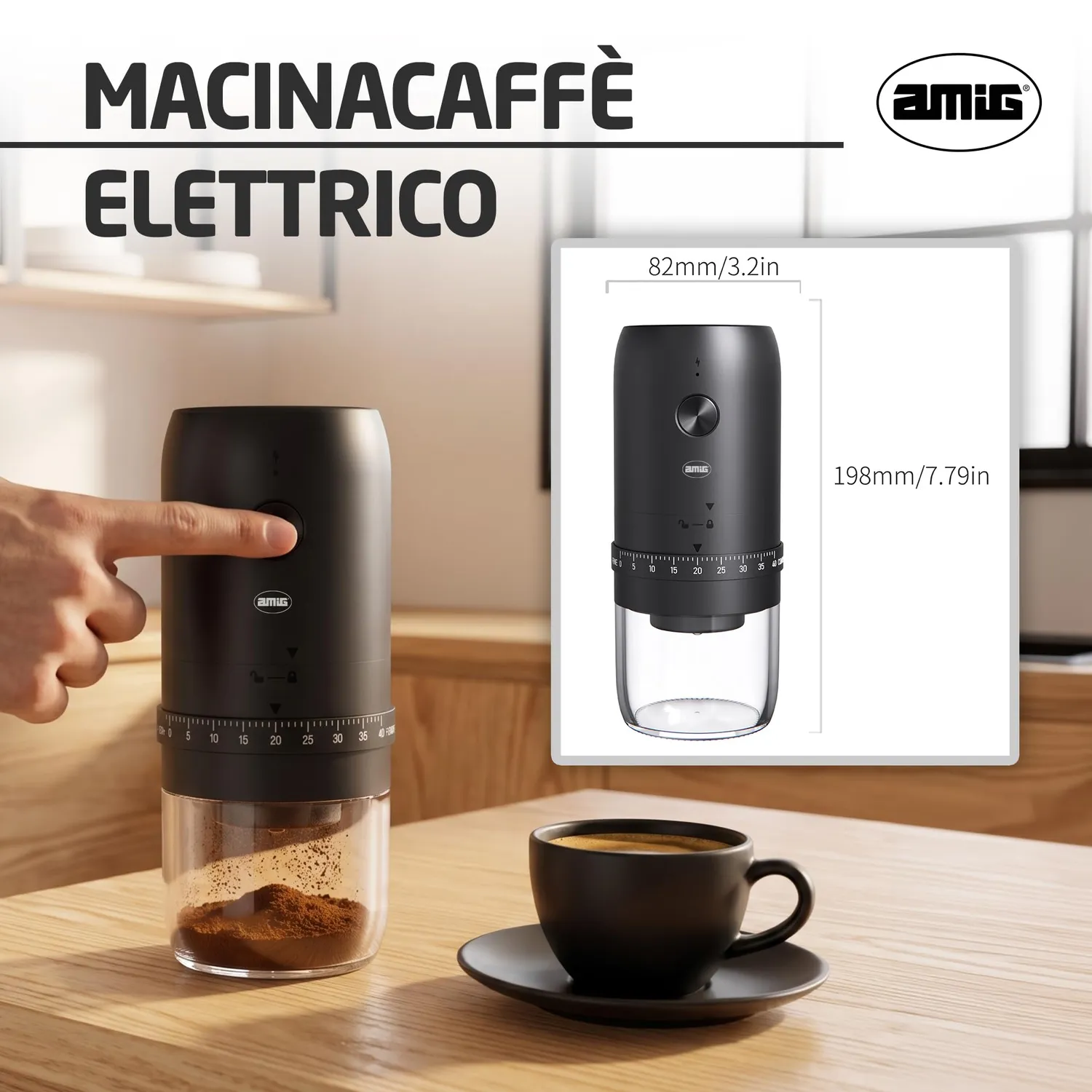 Amig macinacaffè elettrico USB-C portatile 40 livelli