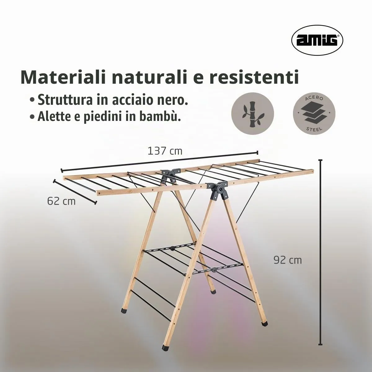 Amig Aeria NaturDry stendibiancheria nero bambu 13 m