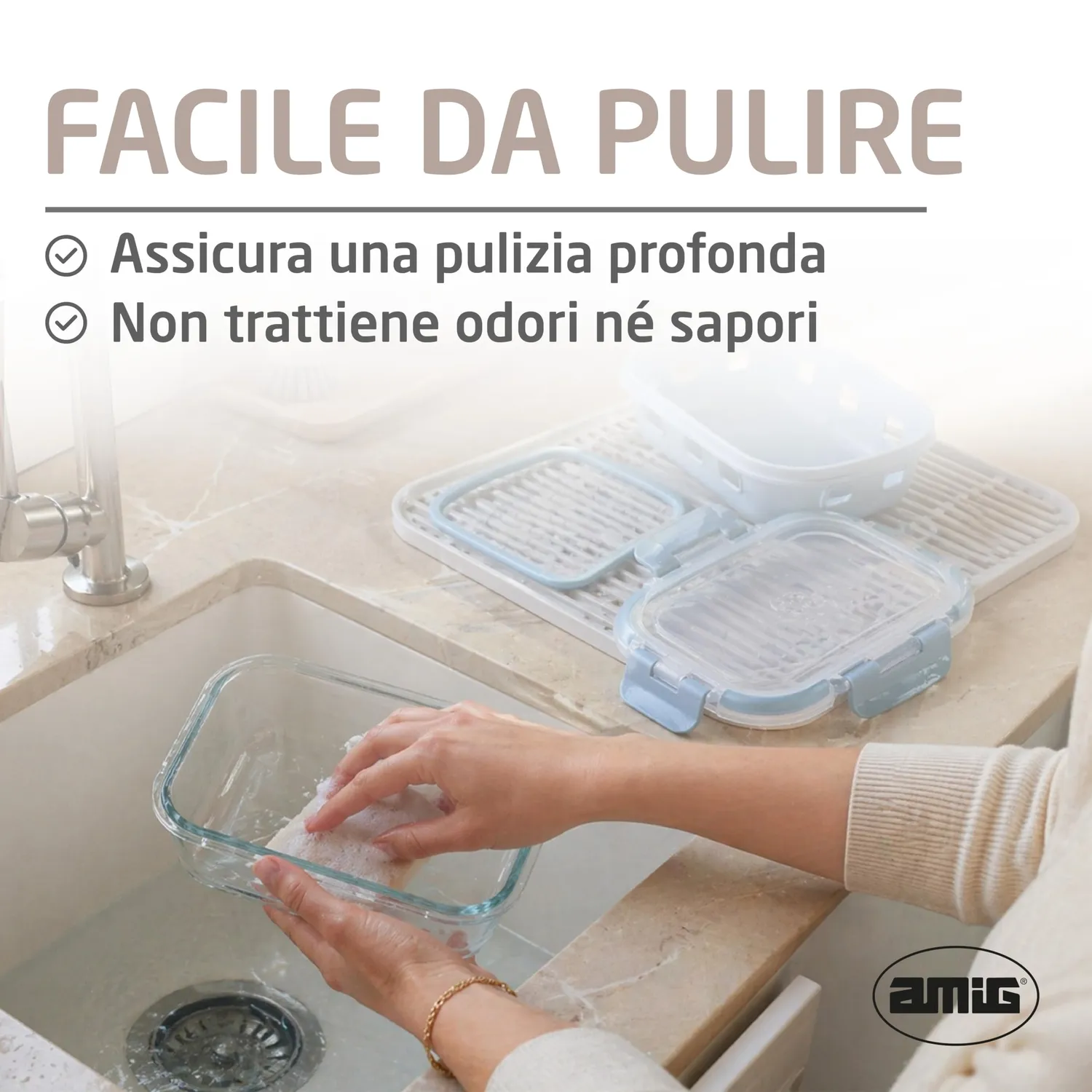Amig 800 Set 3 Contenitori Vetro Ermetici 370-1050 ml