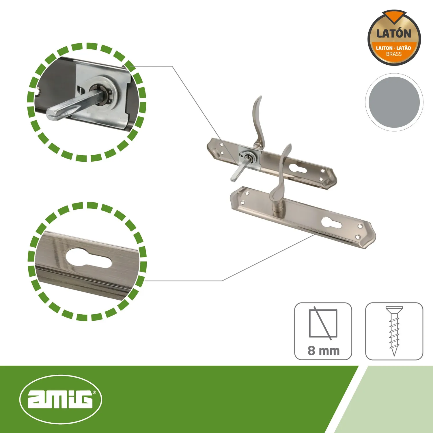 Amig Maniglia Placca Ottone Argento 85 mm 256x48 mm