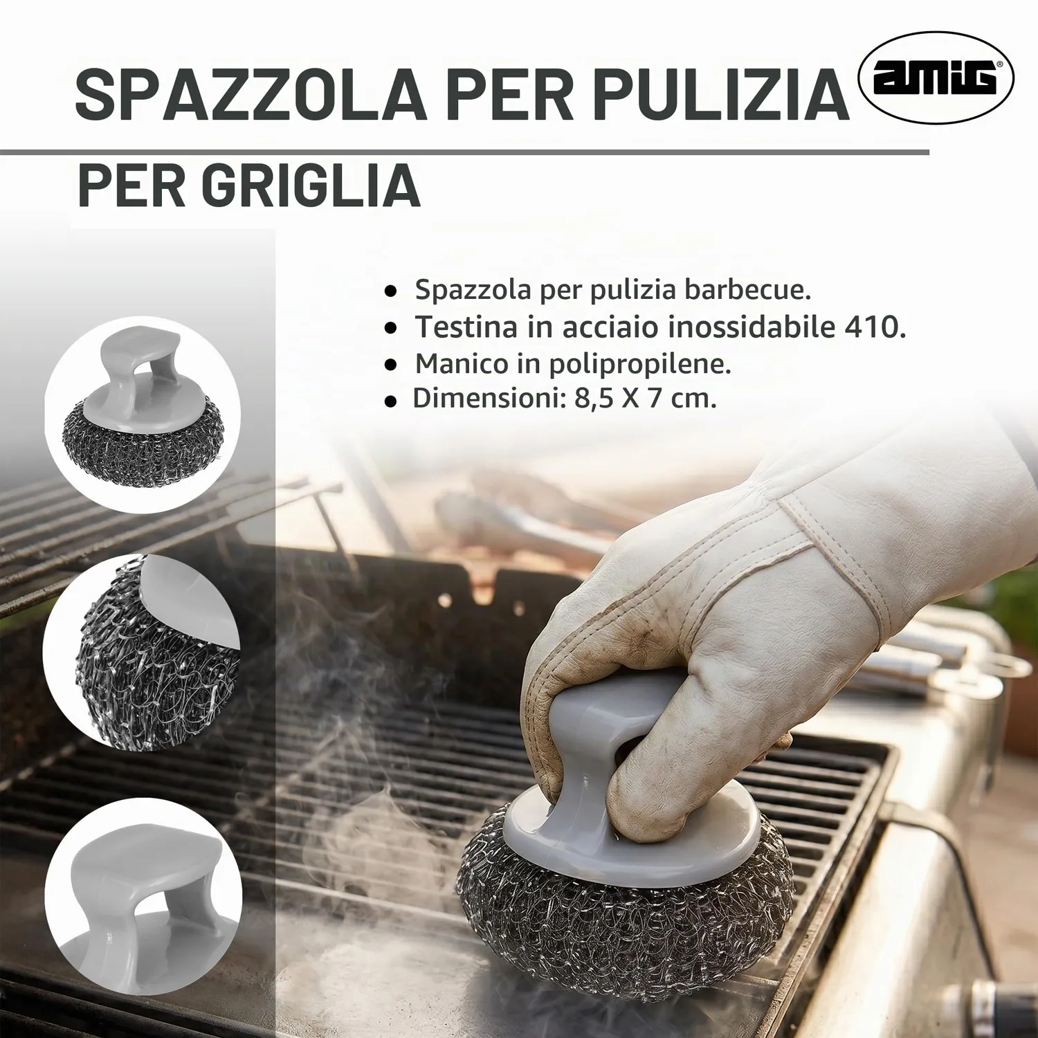 Amig AM19 Spazzola Barbecue Rotonda 8x7 cm Acciaio
