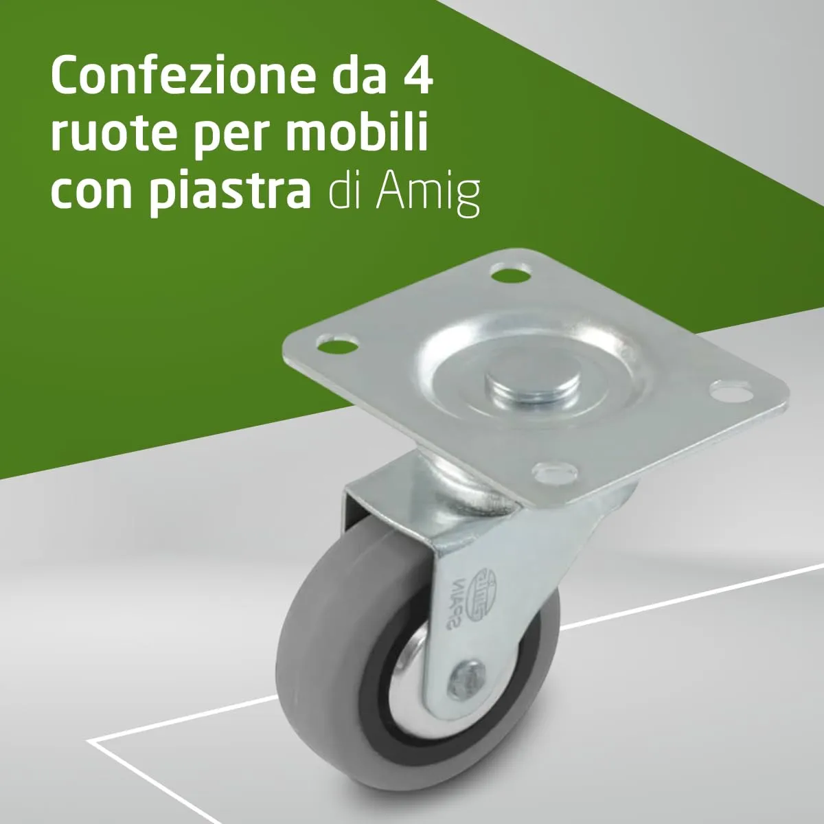 Amig Ruote Mobili Gomma Ø60mm Set 4pz 35kg Senza Freno