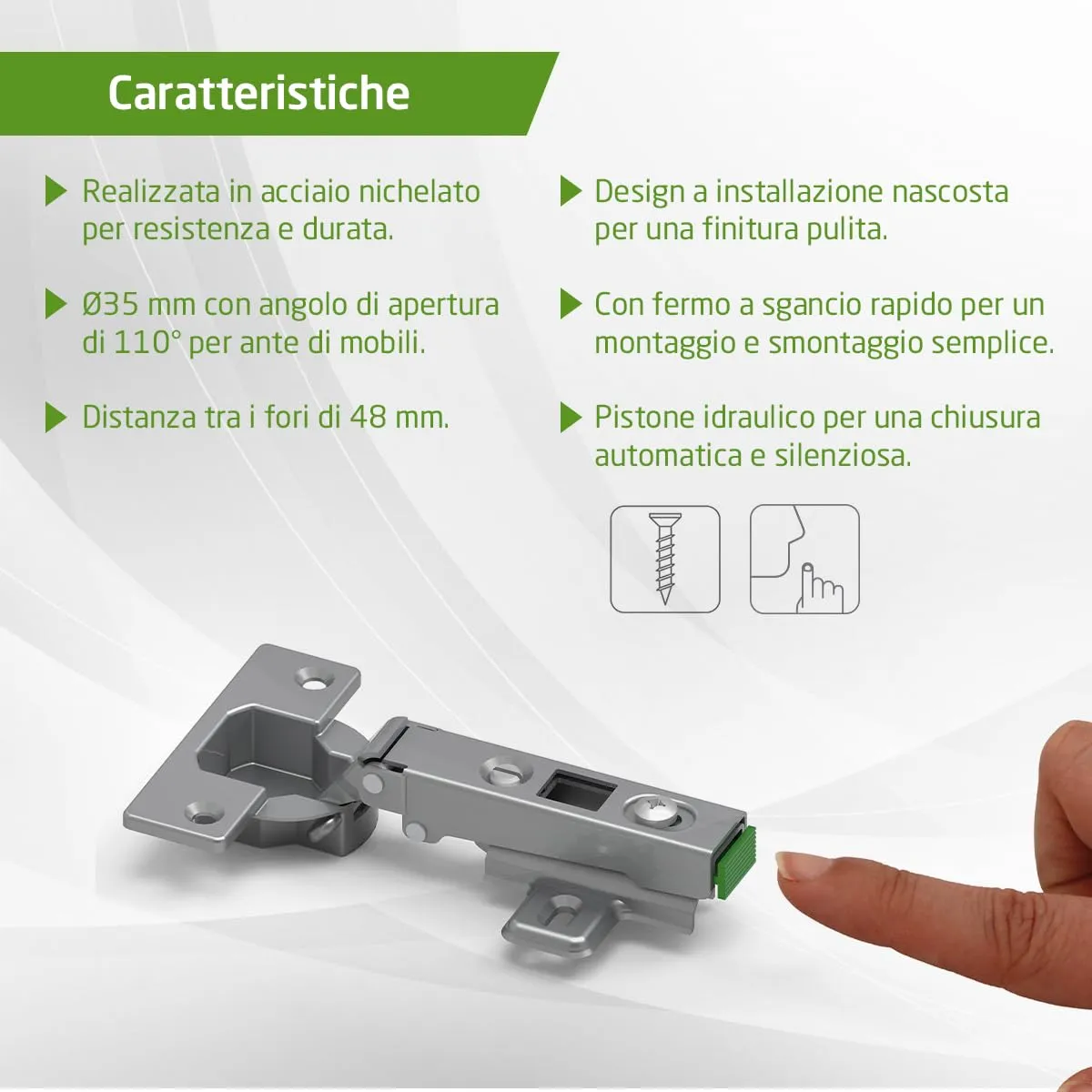 Amig Cerniera a Tazza 35mm nichelata apertura 110°