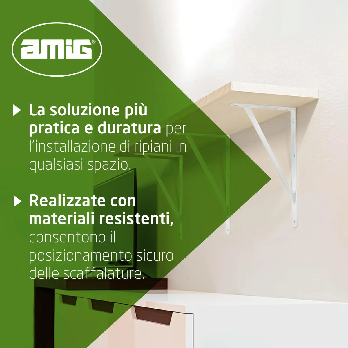 Amig Mod.9 Staffe Mensole 400x275 mm 4 Pezzi Bianche