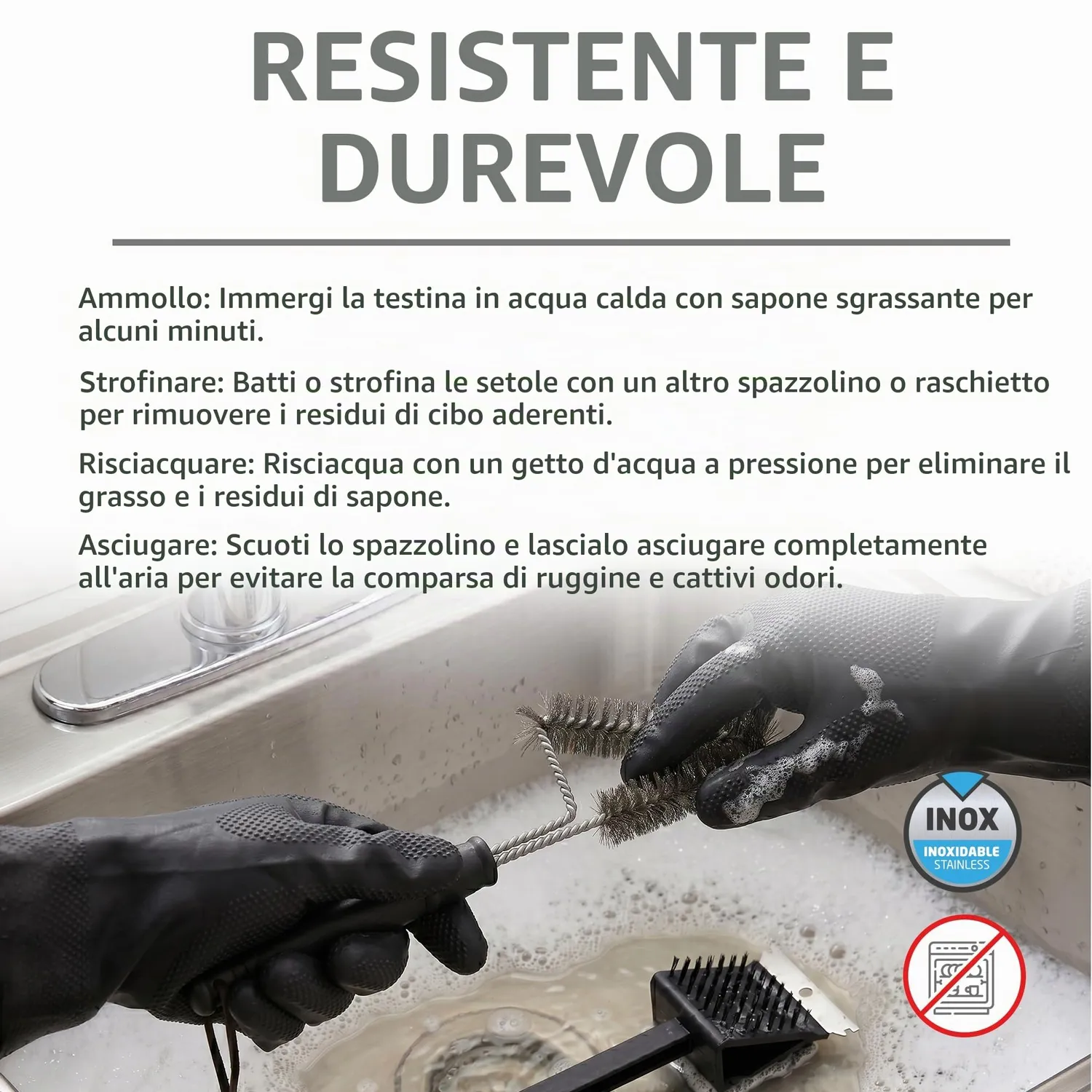 Amig AM23 kit pulizia barbecue 37x6 cm in acciaio inox