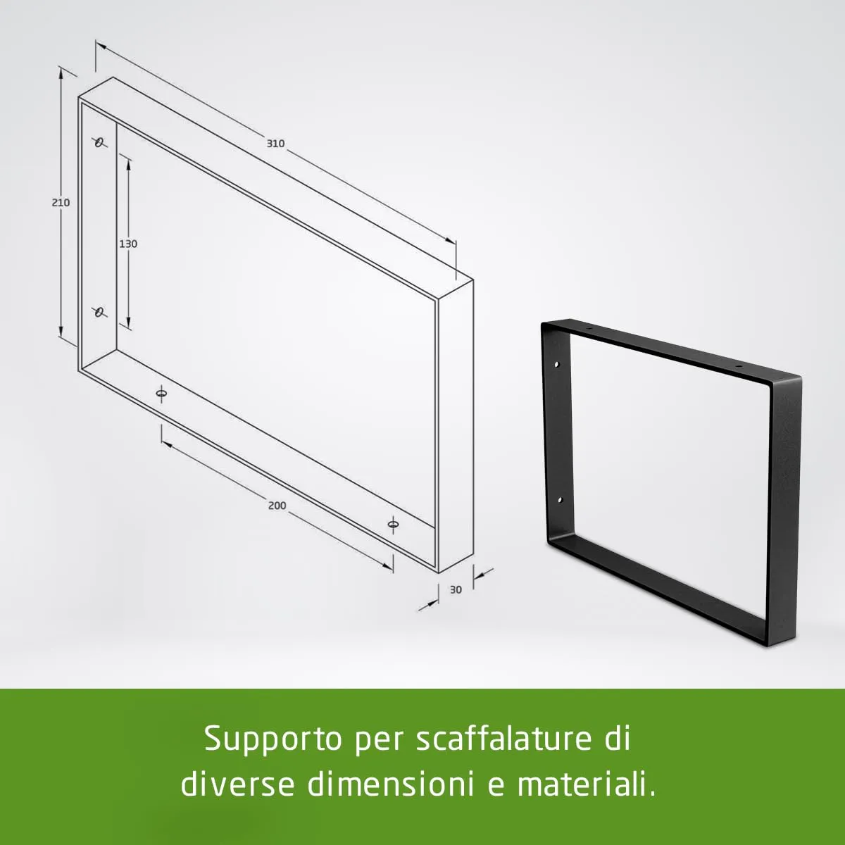 Amig staffe mensole rettangolari 21x31 cm nere set 4 pezzi