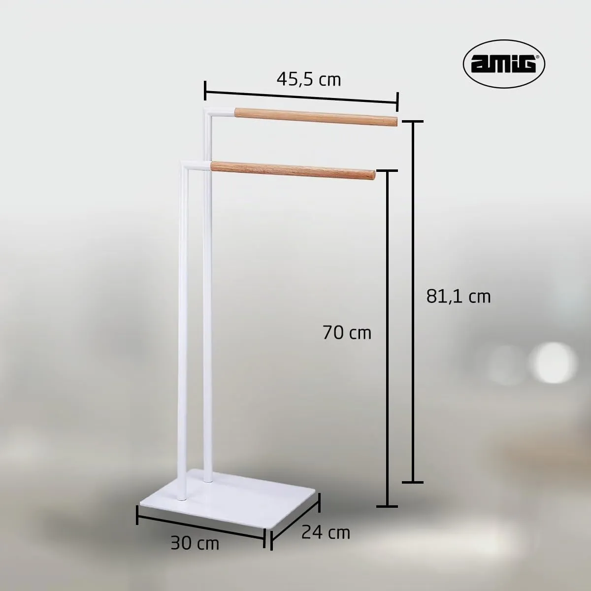 Amig porta asciugamani terra bianco legno doppia barra