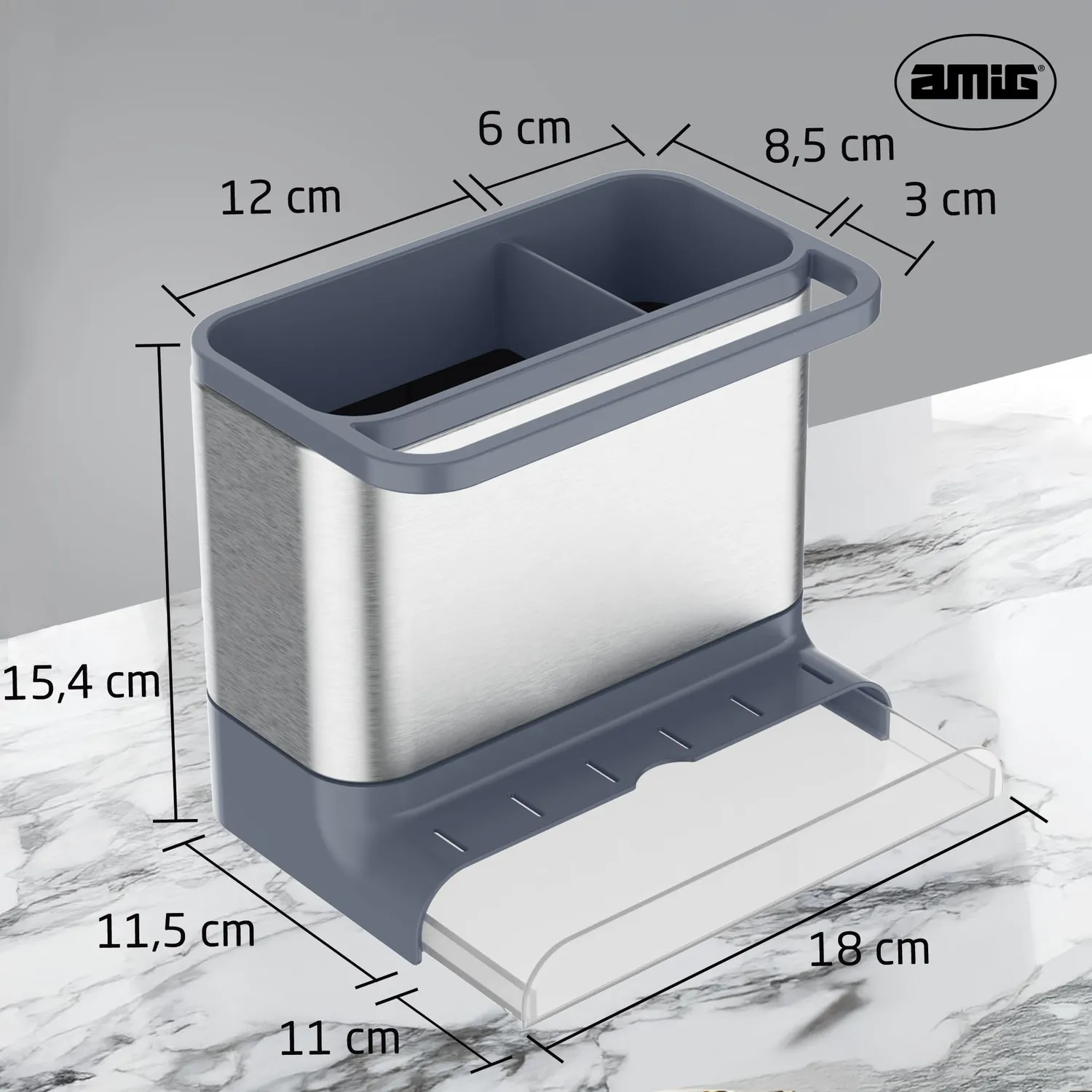 Amig Noxi organizzatore lavello grigio 15,4 cm