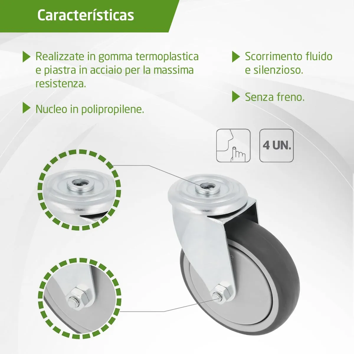 Amig Pack 4 Ruote con Foro Ø100 mm Senza Freno