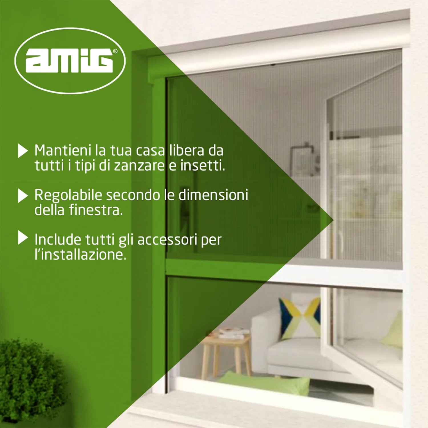 Amig Zanzariera Avvolgibile Finestra Alluminio 140x140 cm