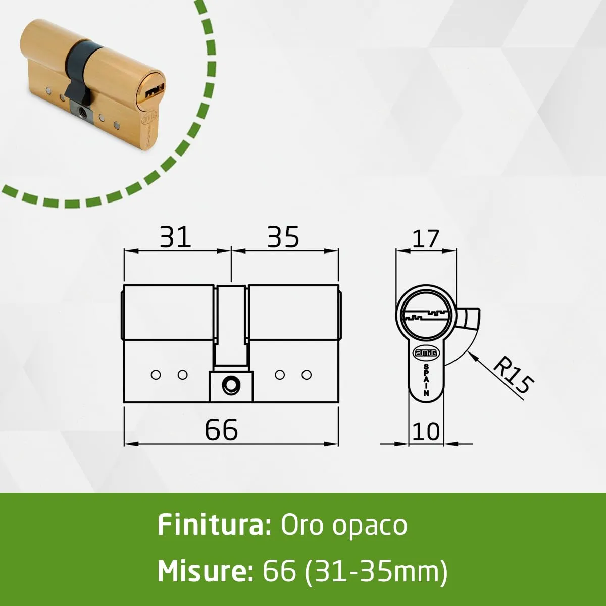 Amig cilindro sicurezza 66 mm 31-35 oro opaco 5 chiavi
