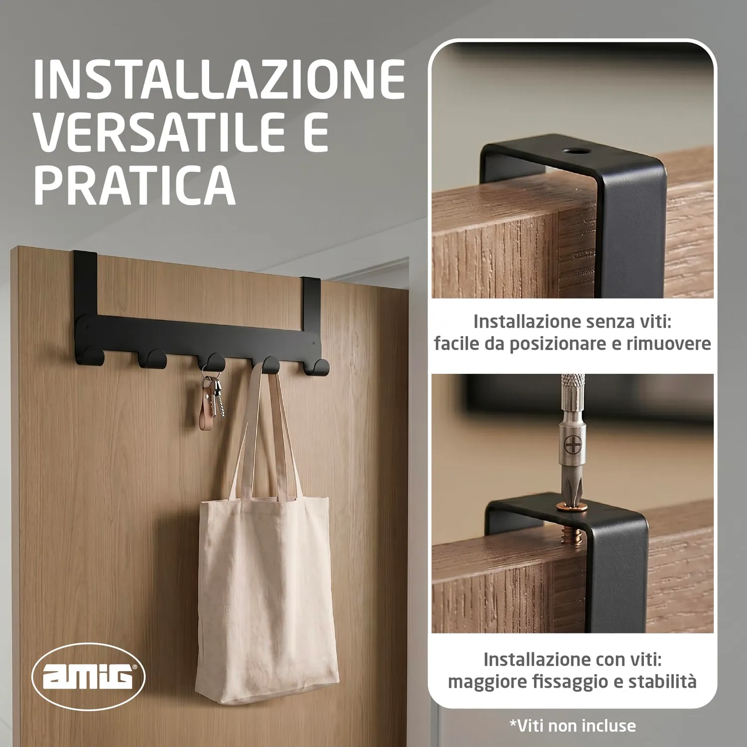 Amig CP42 Appendino Porta Nero Opaco Acciaio 435 mm