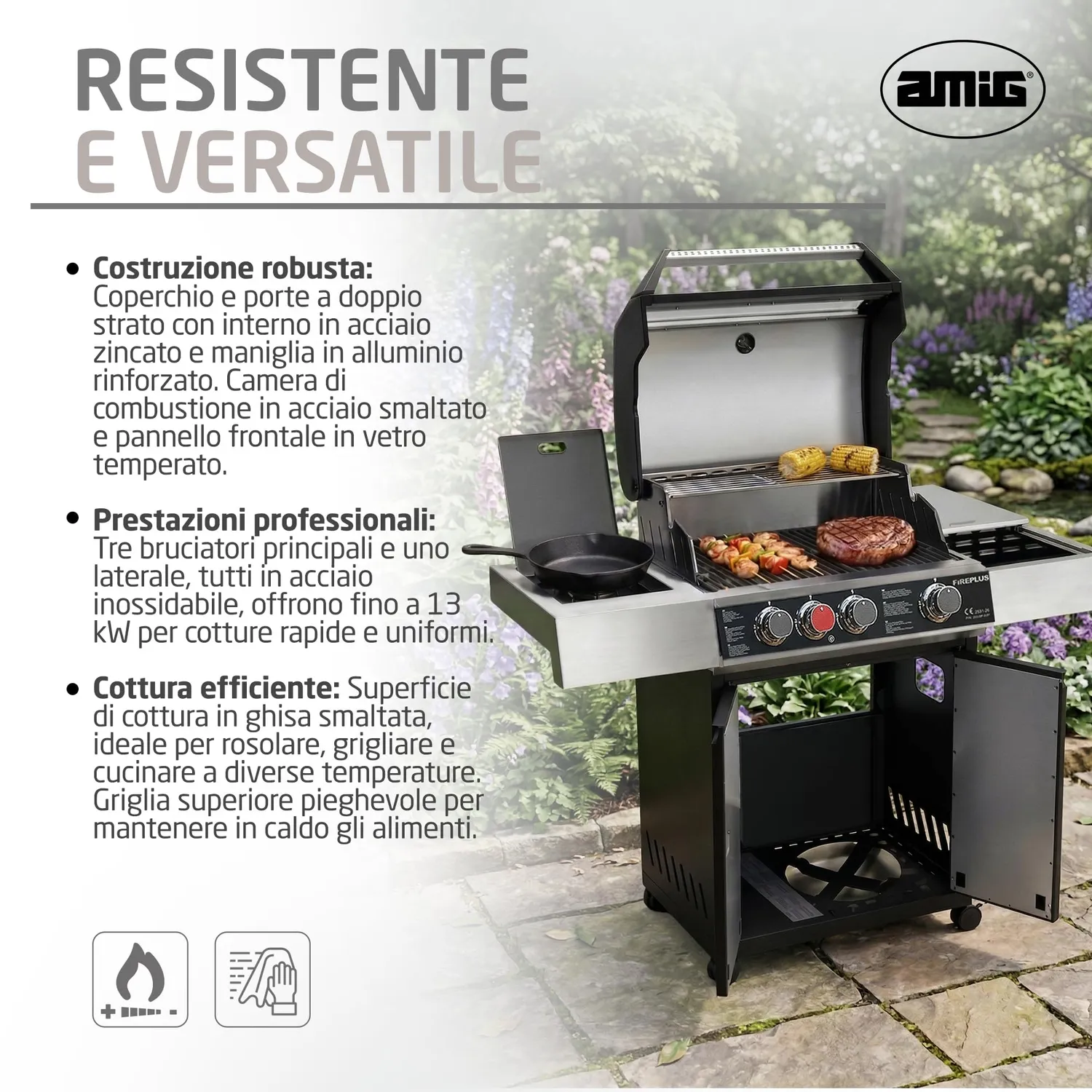 Amig Fireplus GRILL-2 4F barbecue gas XL nero