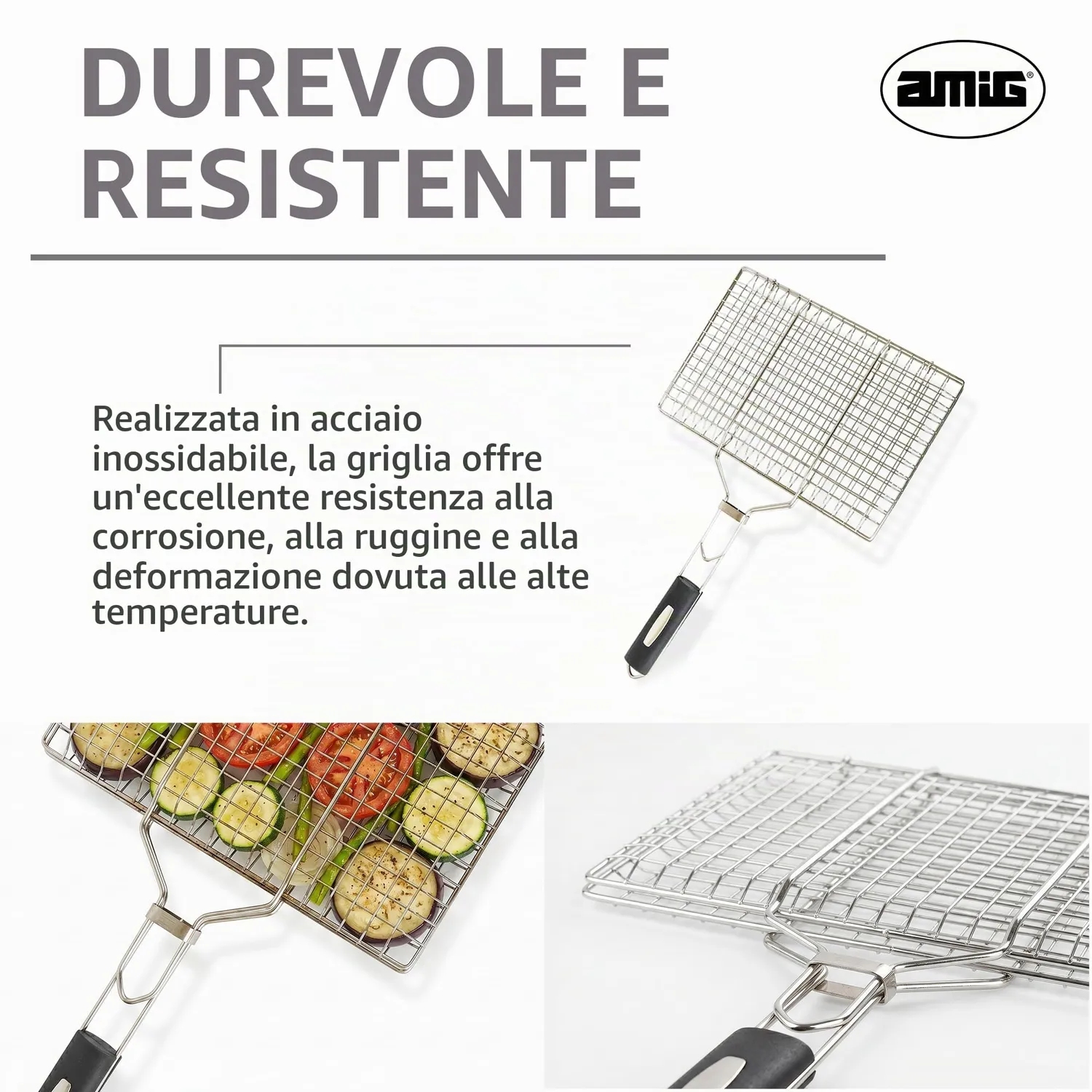 Amig AM34 griglia barbecue doppia 50x32 cm inox