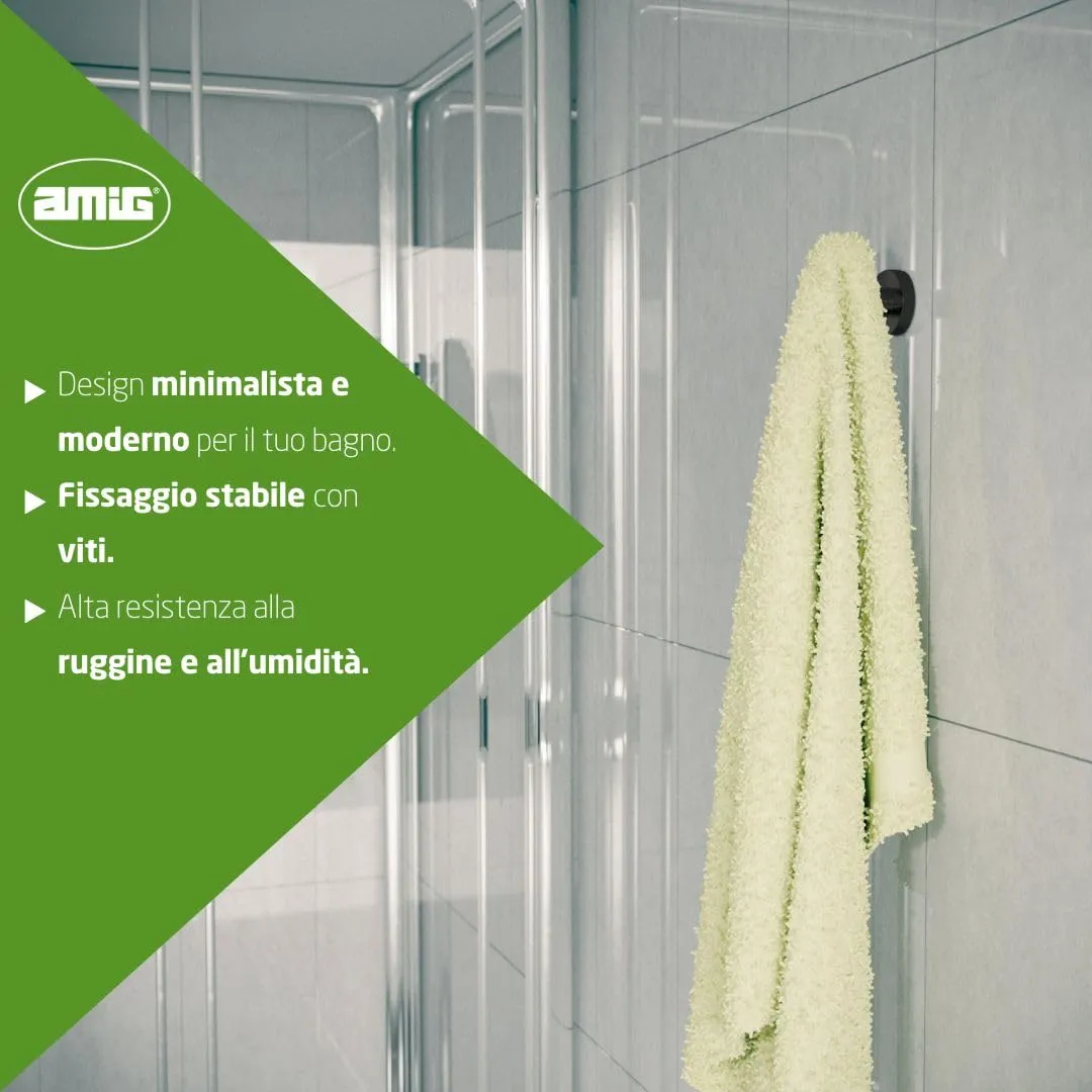 Amig Gorliz-5 Gancio Portasciugamani Nero Opaco
