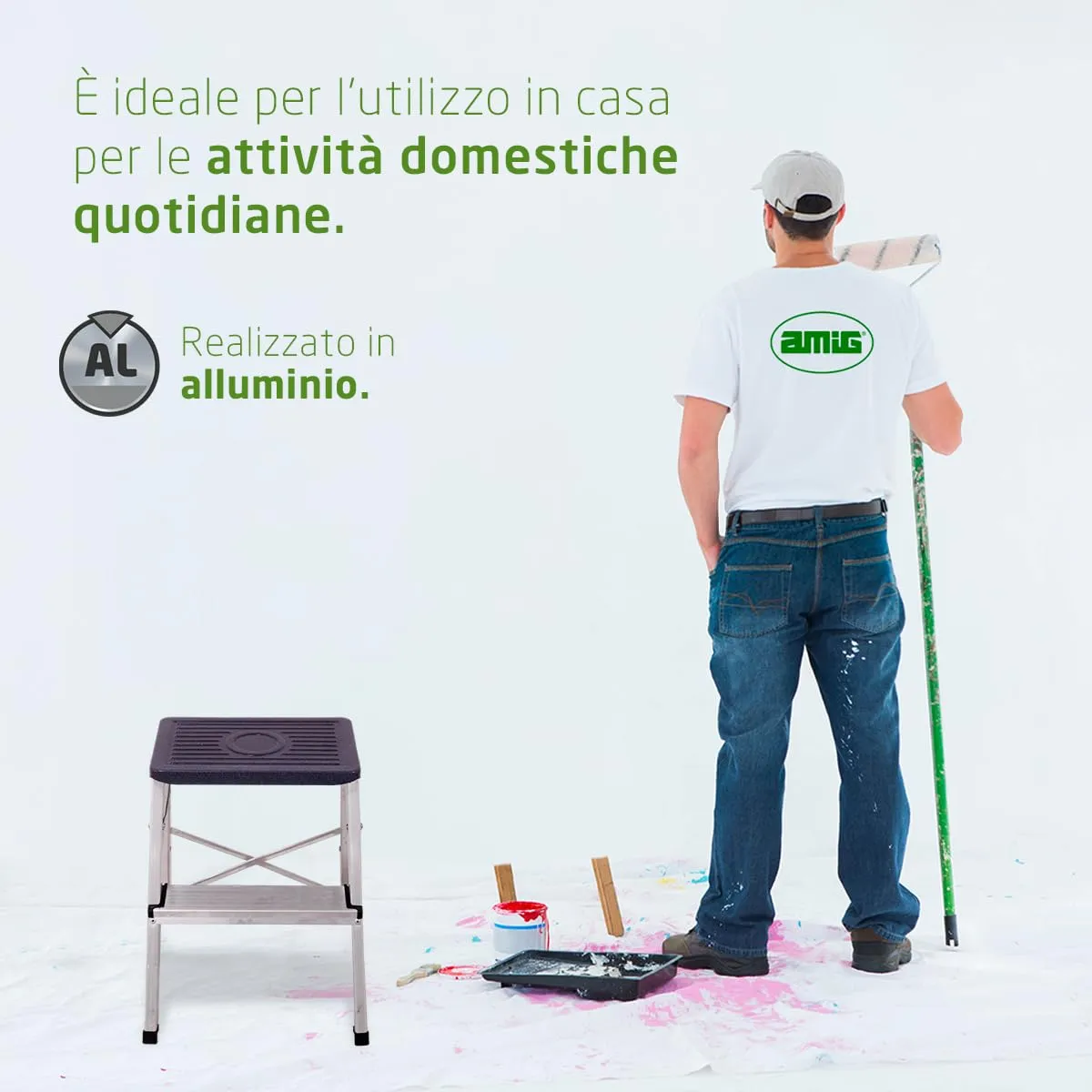 Amig Scala Pieghevole 2 Gradini Sgabello Alluminio 150 kg