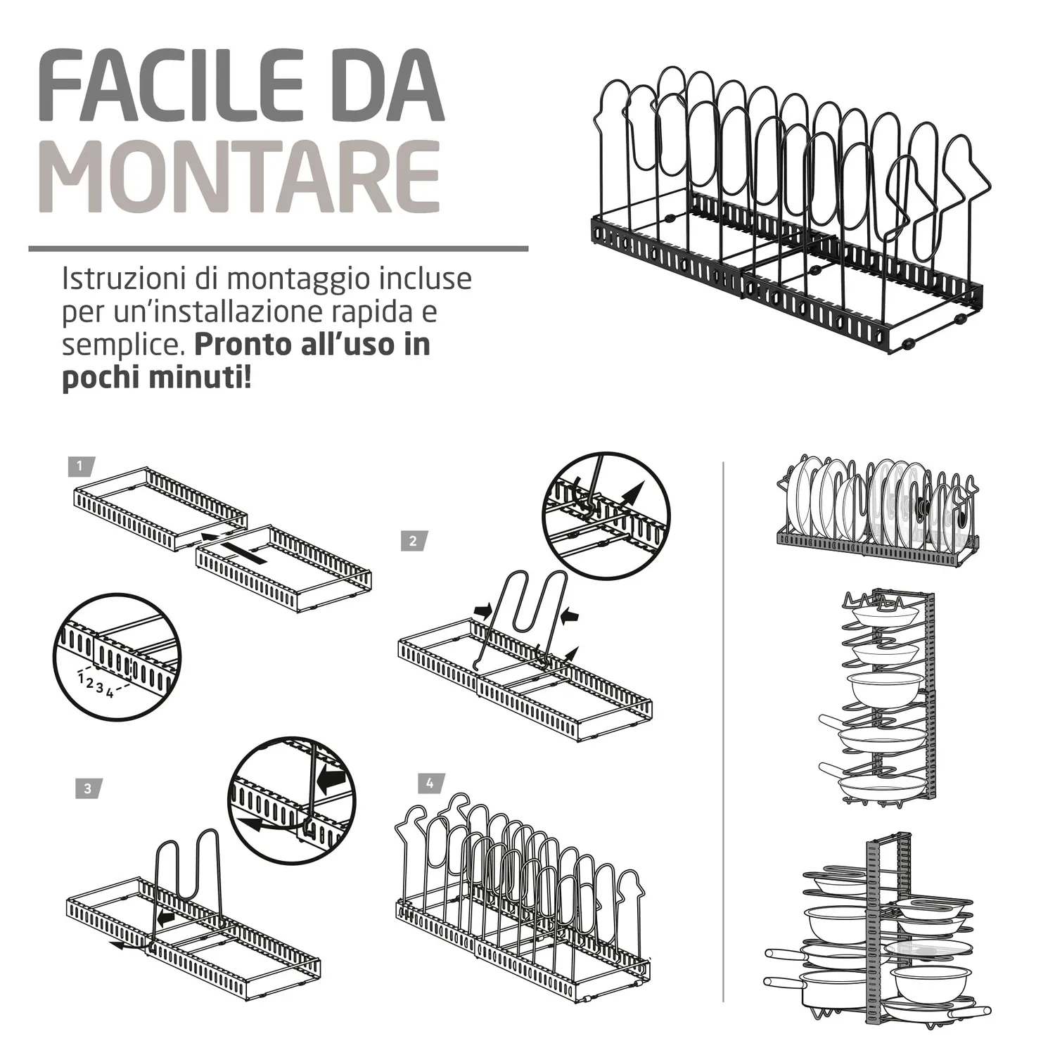 Amig organizer padelle estensibile nero 6-10 posti
