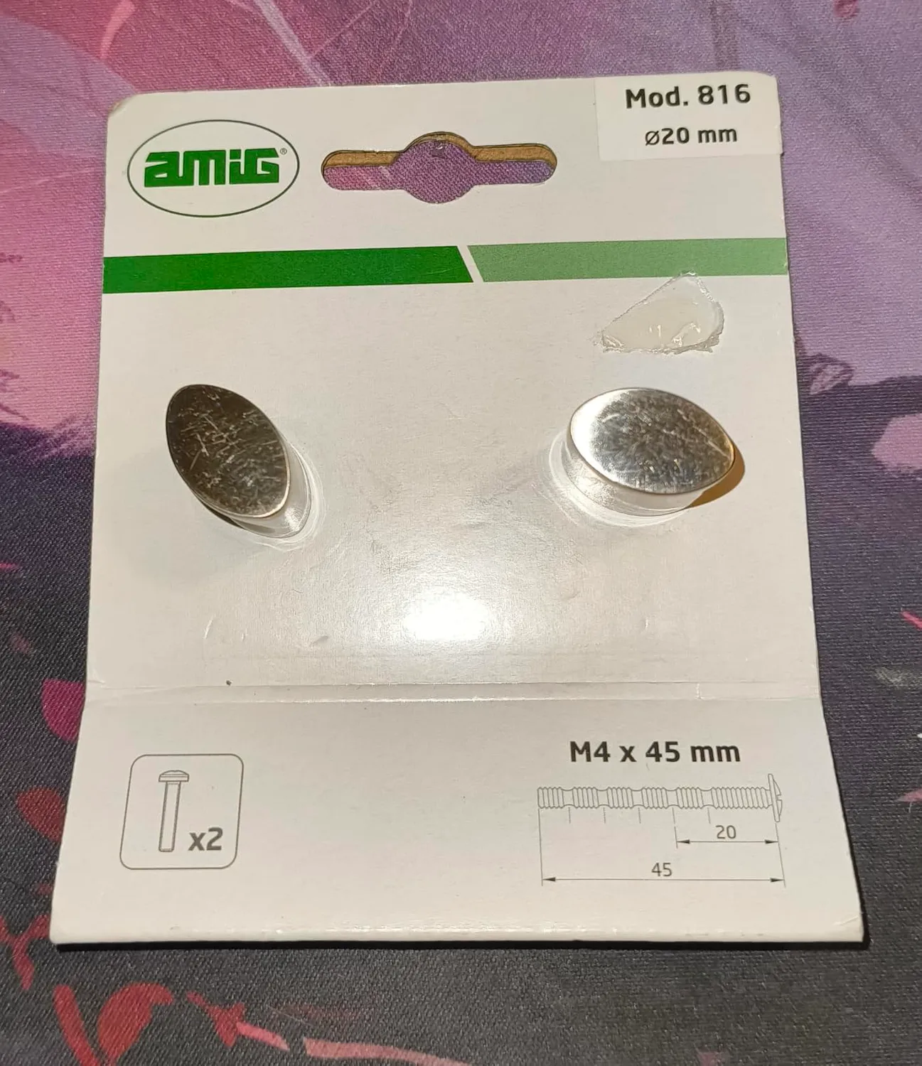 Amig 816 pomello mobile nichel spazzolato 20 mm 2 pz