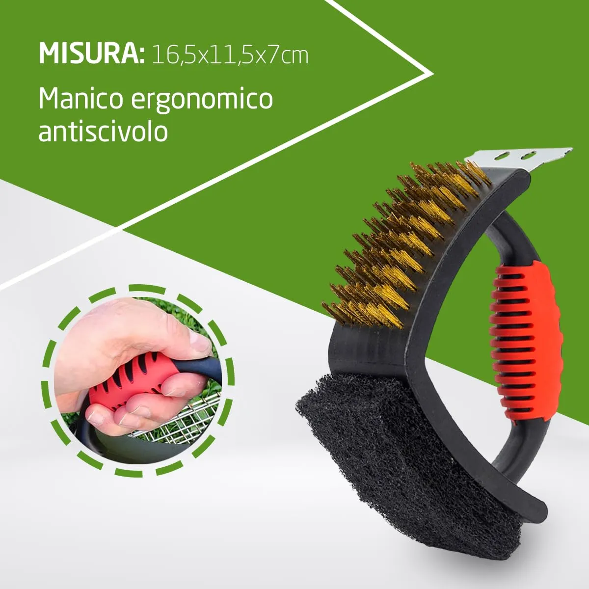 Amig Fireplus Spazzola Barbecue 3 in 1 Rame 16,5 cm