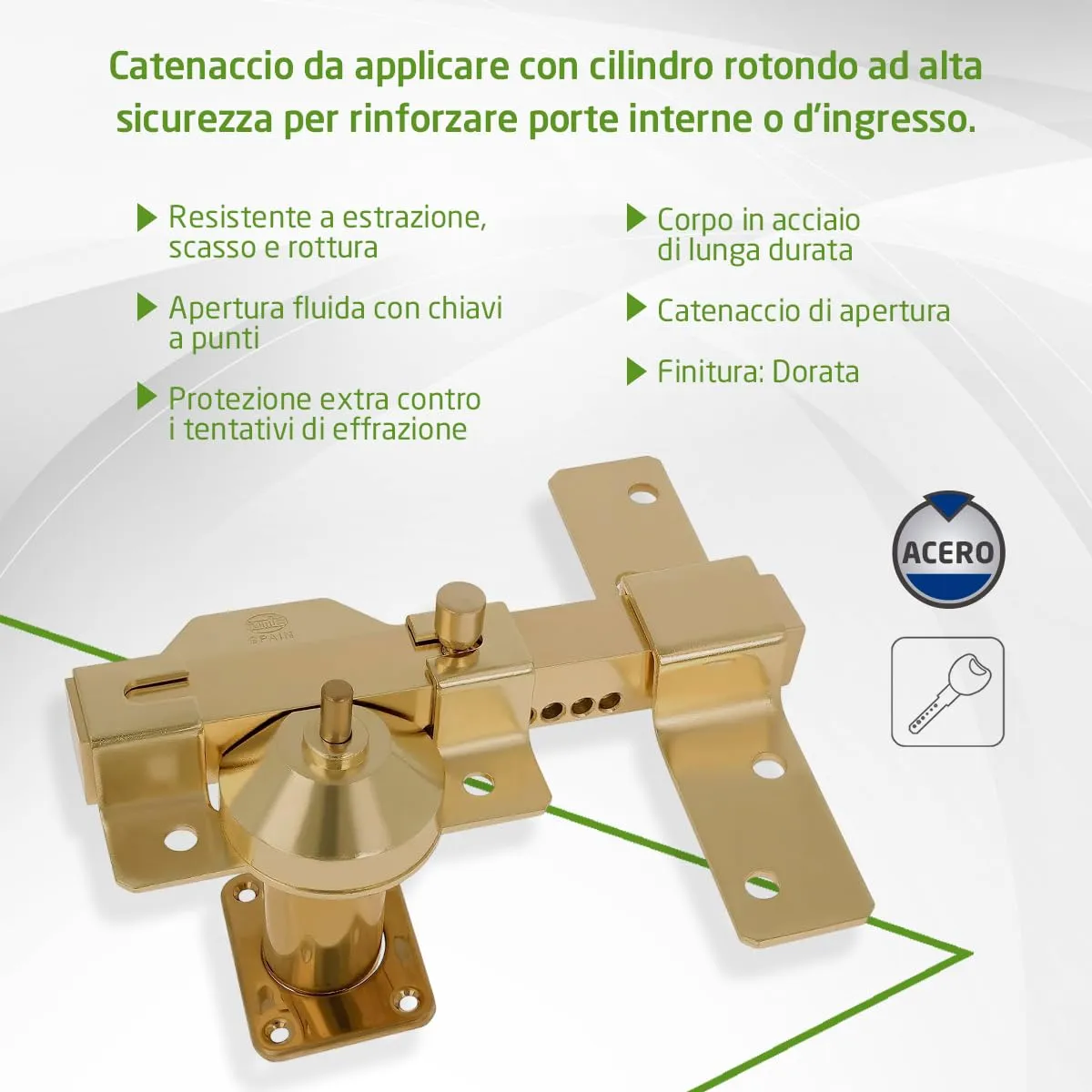 Amig Catenaccio Sicurezza 153x88 mm Oro Acciaio