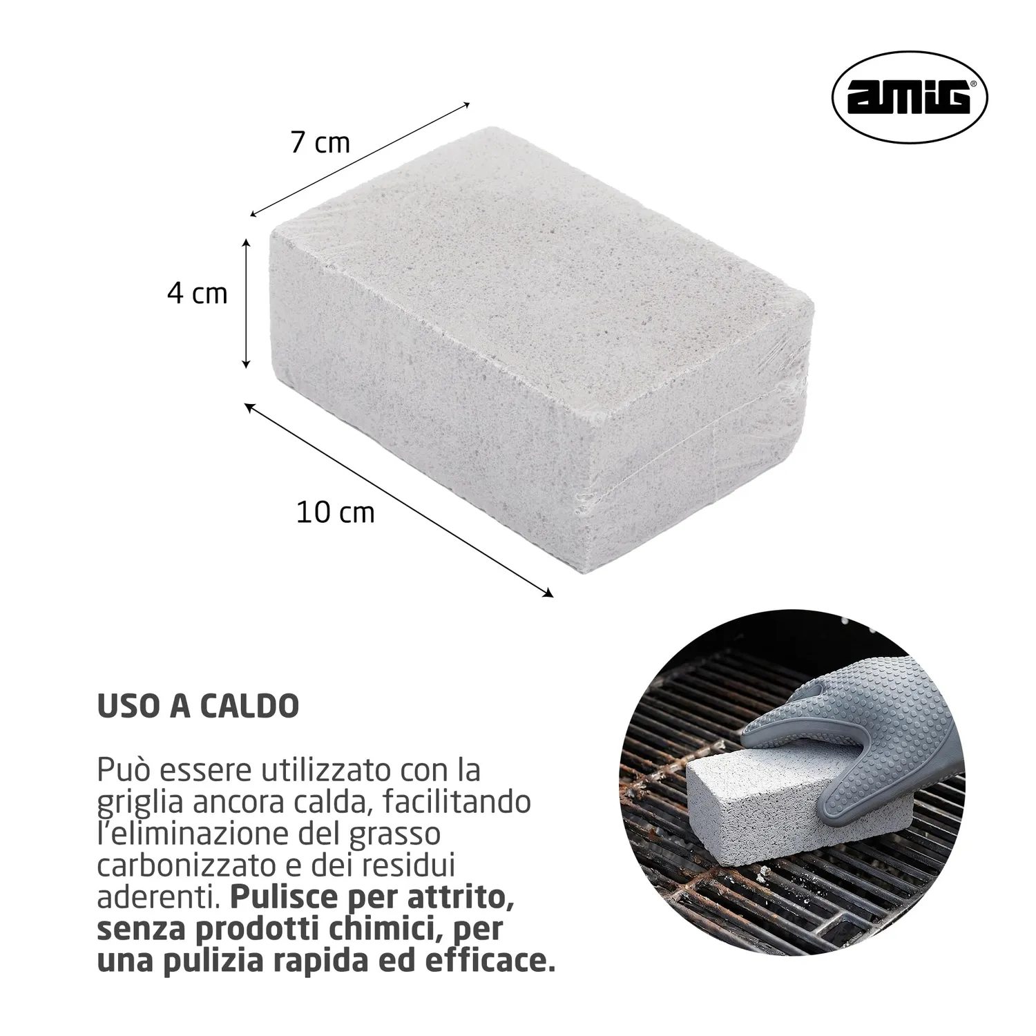 Amig AM21 Mattone Pulizia Barbecue 10x7x4 cm Vetro