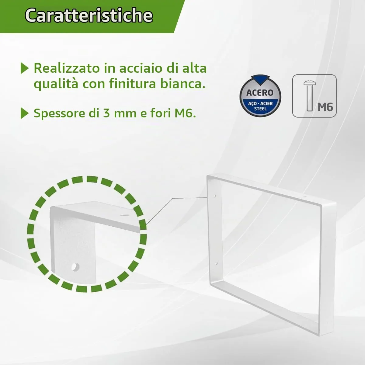 Amig Supporto Mensola Industriale Bianco 211x311 mm Acciaio