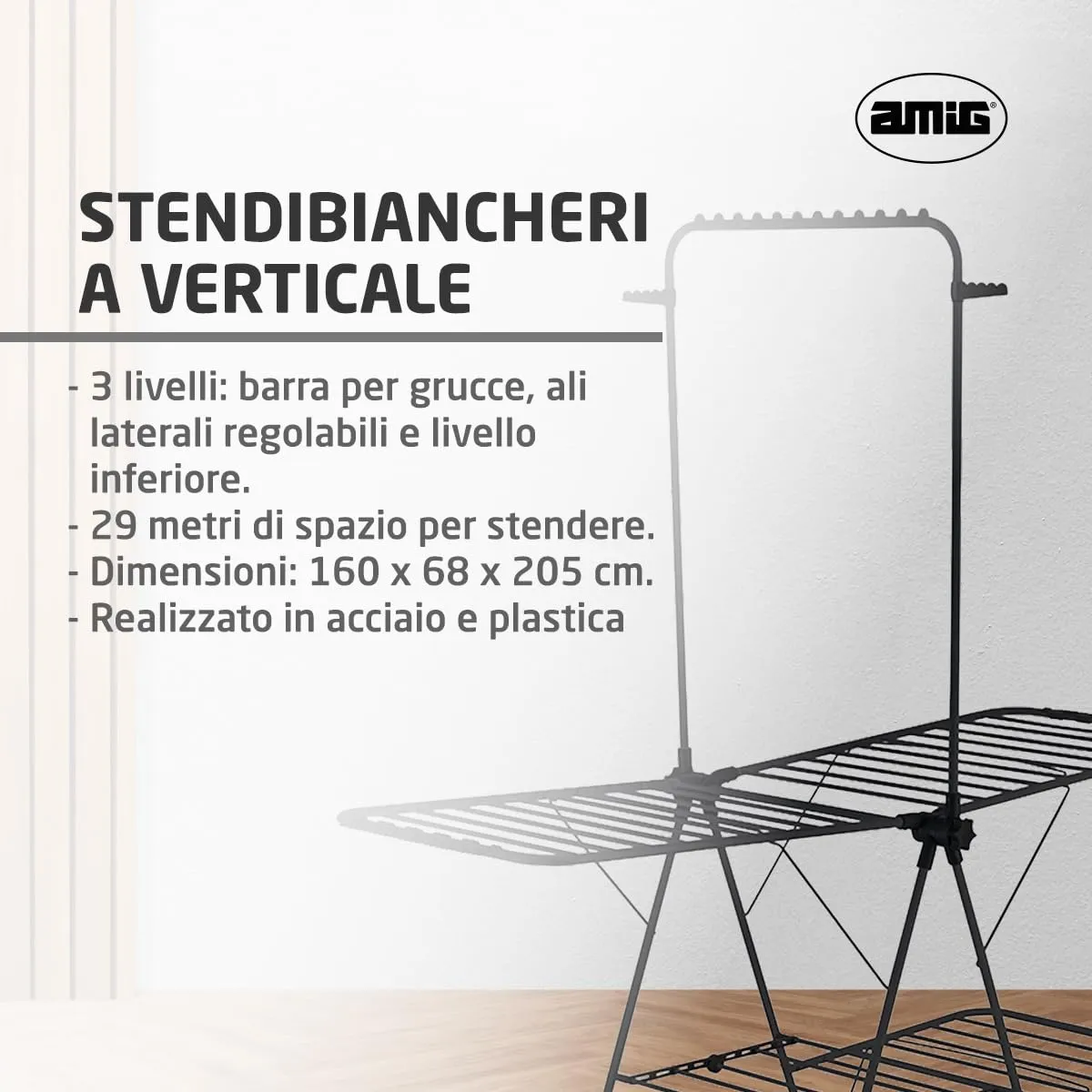 Amig Aeria TowerPro Stendibiancheria Nero 29 m Pieghevole
