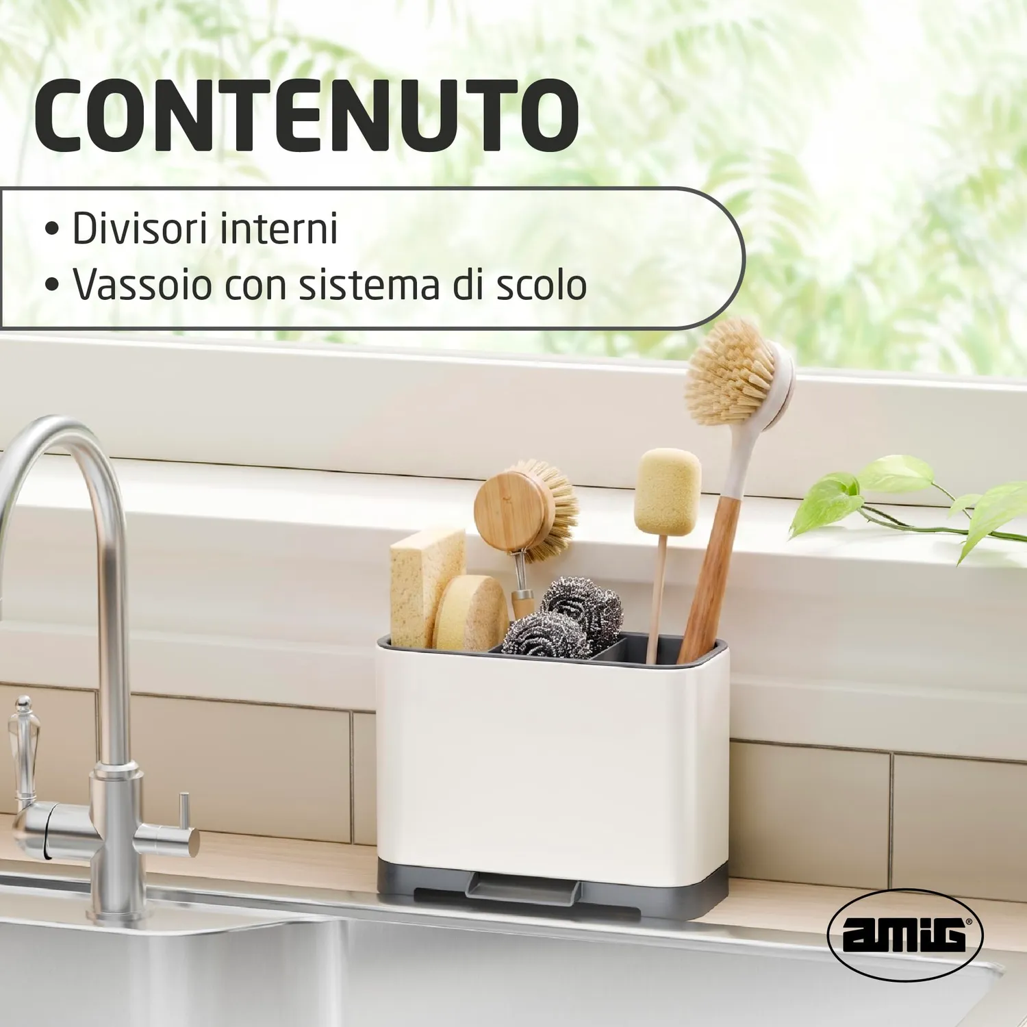 Amig Noxi Soft organizzatore lavello 13,5 cm bianco