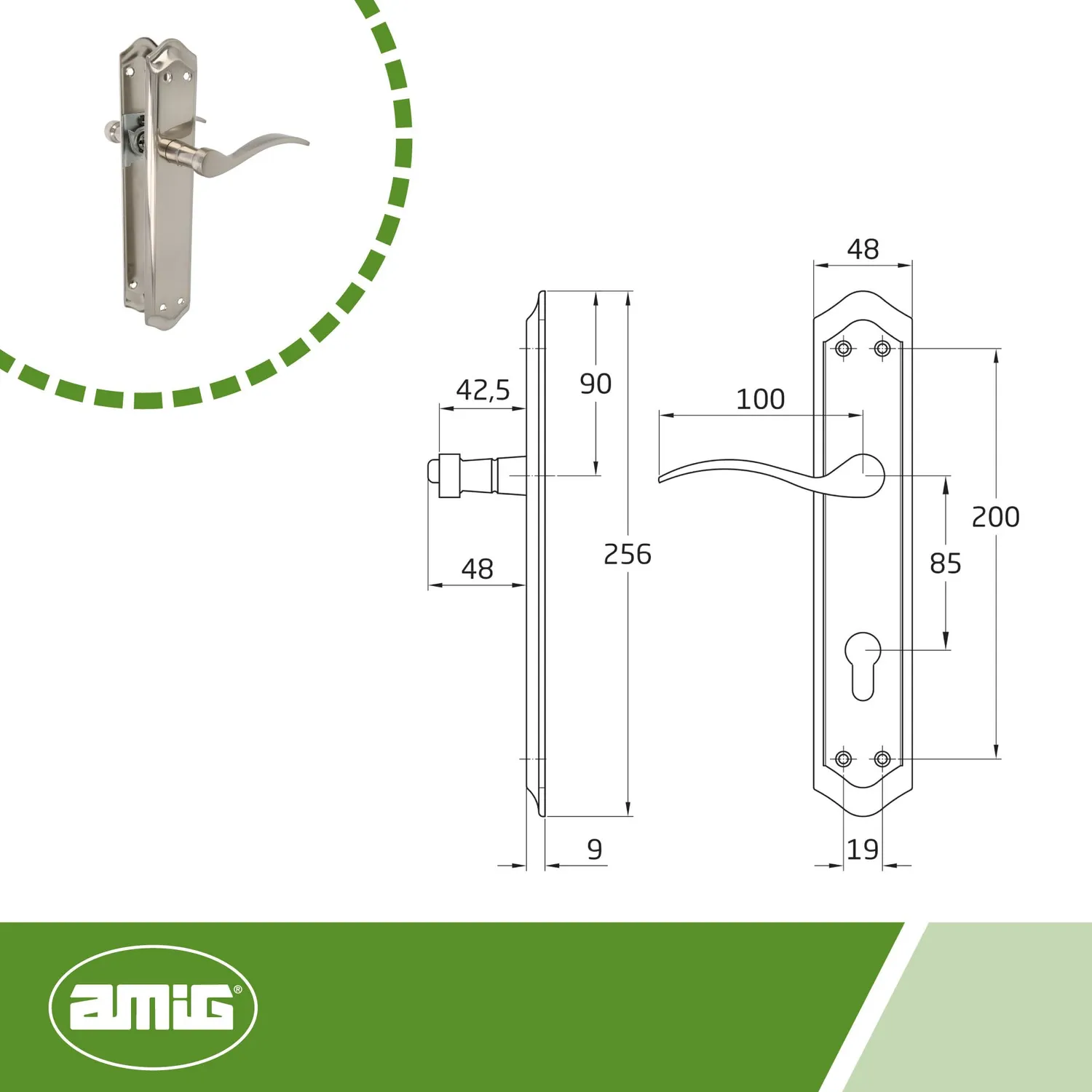 Amig Maniglia Placca Ottone Argento 85 mm 256x48 mm