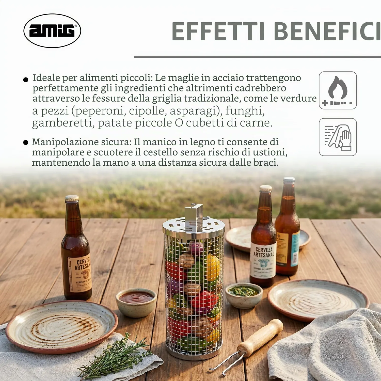Amig AM28 Cesta Barbecue Rotonda 8x20 cm Inox Legno