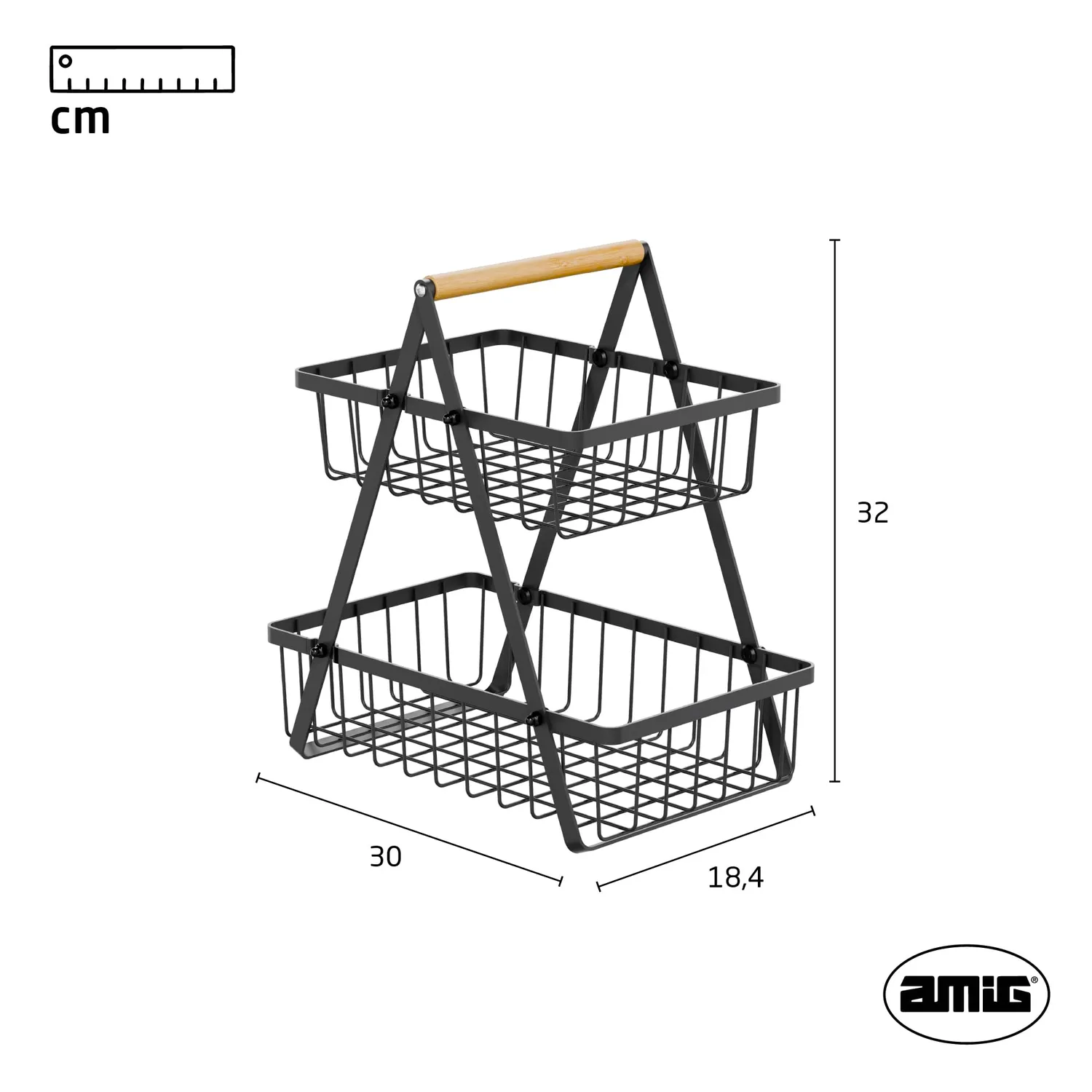 Amig Stilo 04-30 portafrutta 2 livelli nero legno
