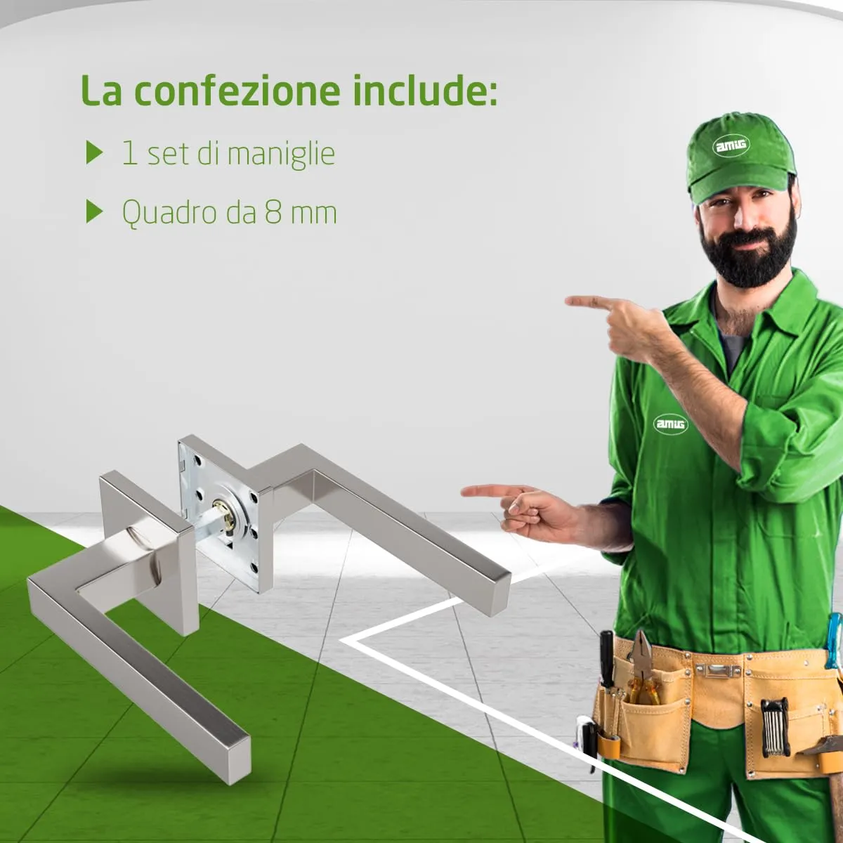 Amig maniglie porte rosetta quadrata nere inox
