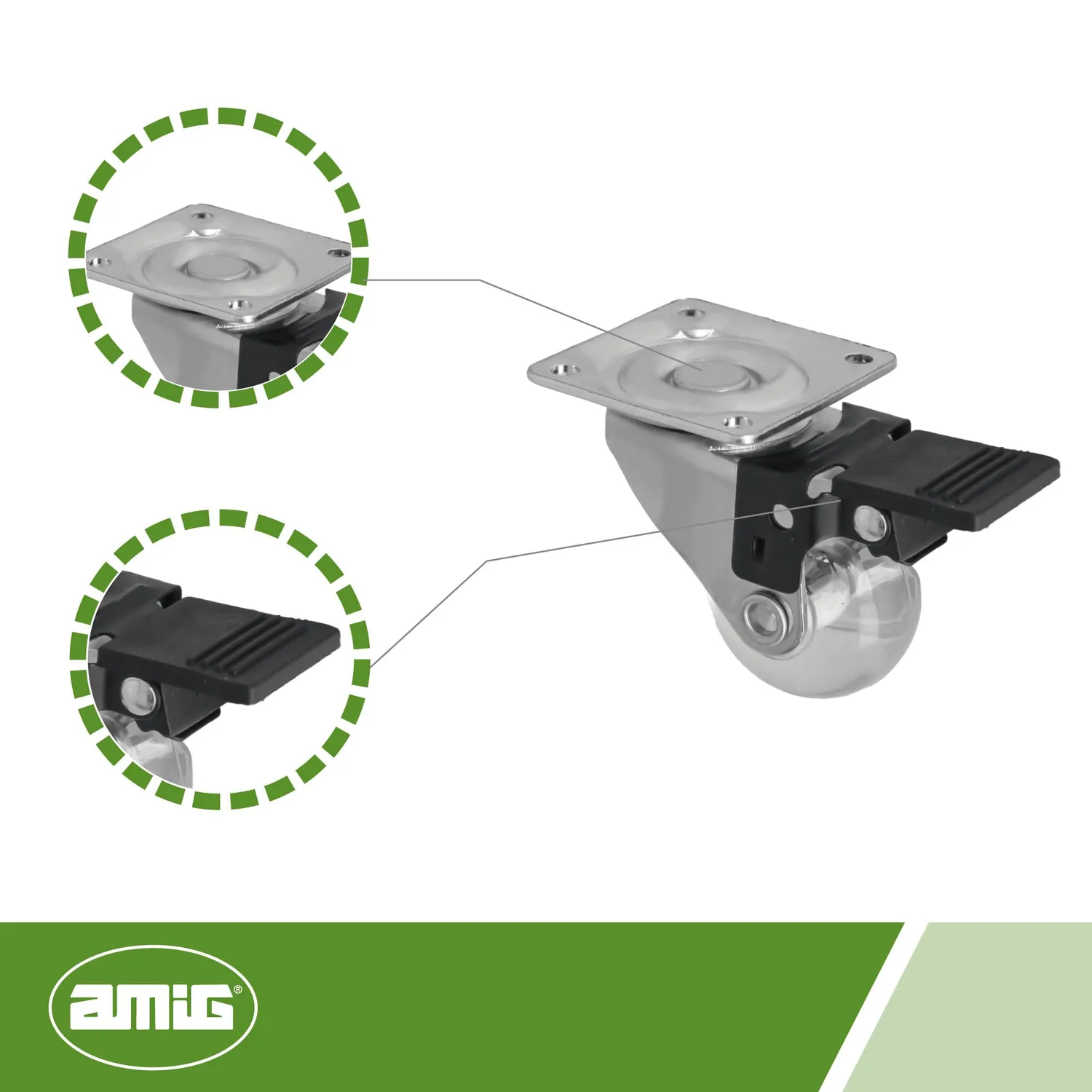 Amig 2571 Ruota con Freno Ø30 mm 20 kg Trasparente