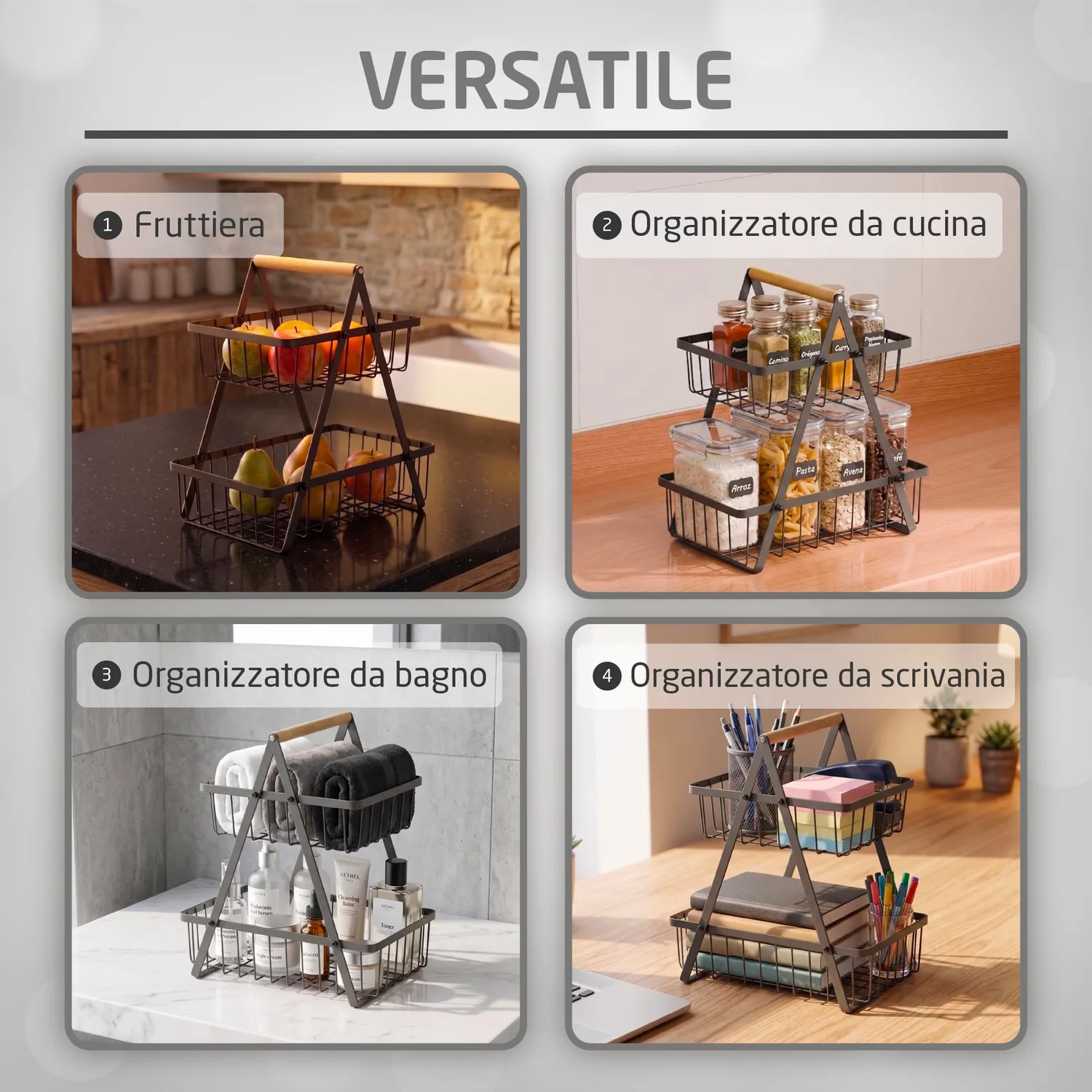 Amig Stilo 04-30 portafrutta 2 livelli nero legno