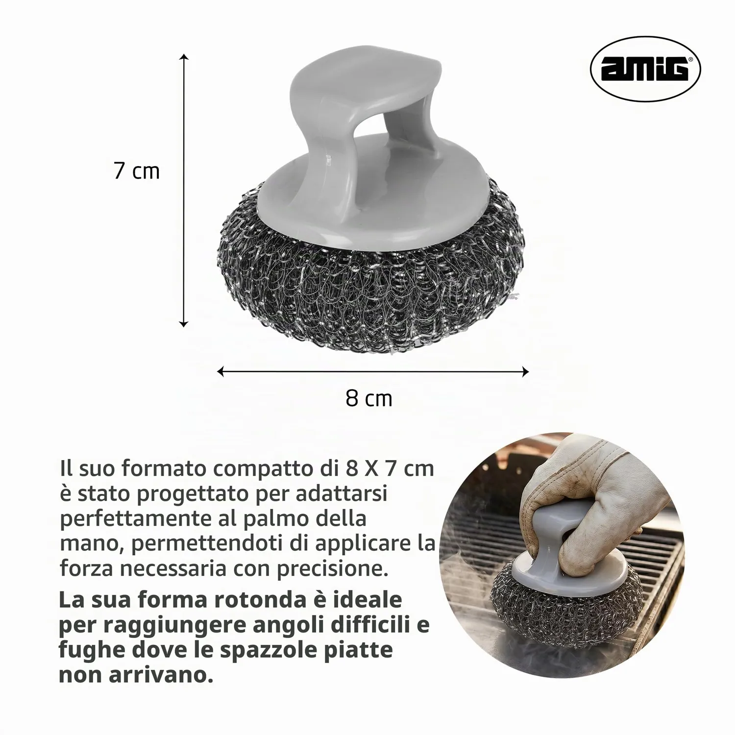 Amig AM19 Spazzola Barbecue Rotonda 8x7 cm Acciaio