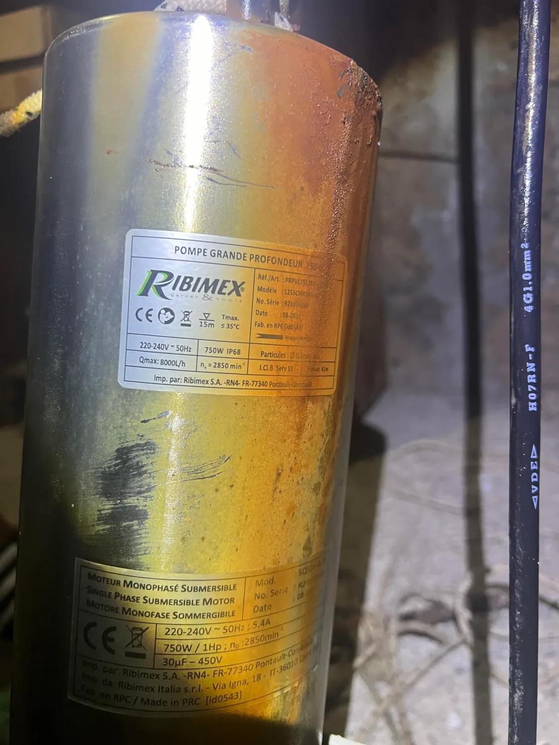 Ribimex Pompa sommersa 750 W 8000 L/h per pozzi