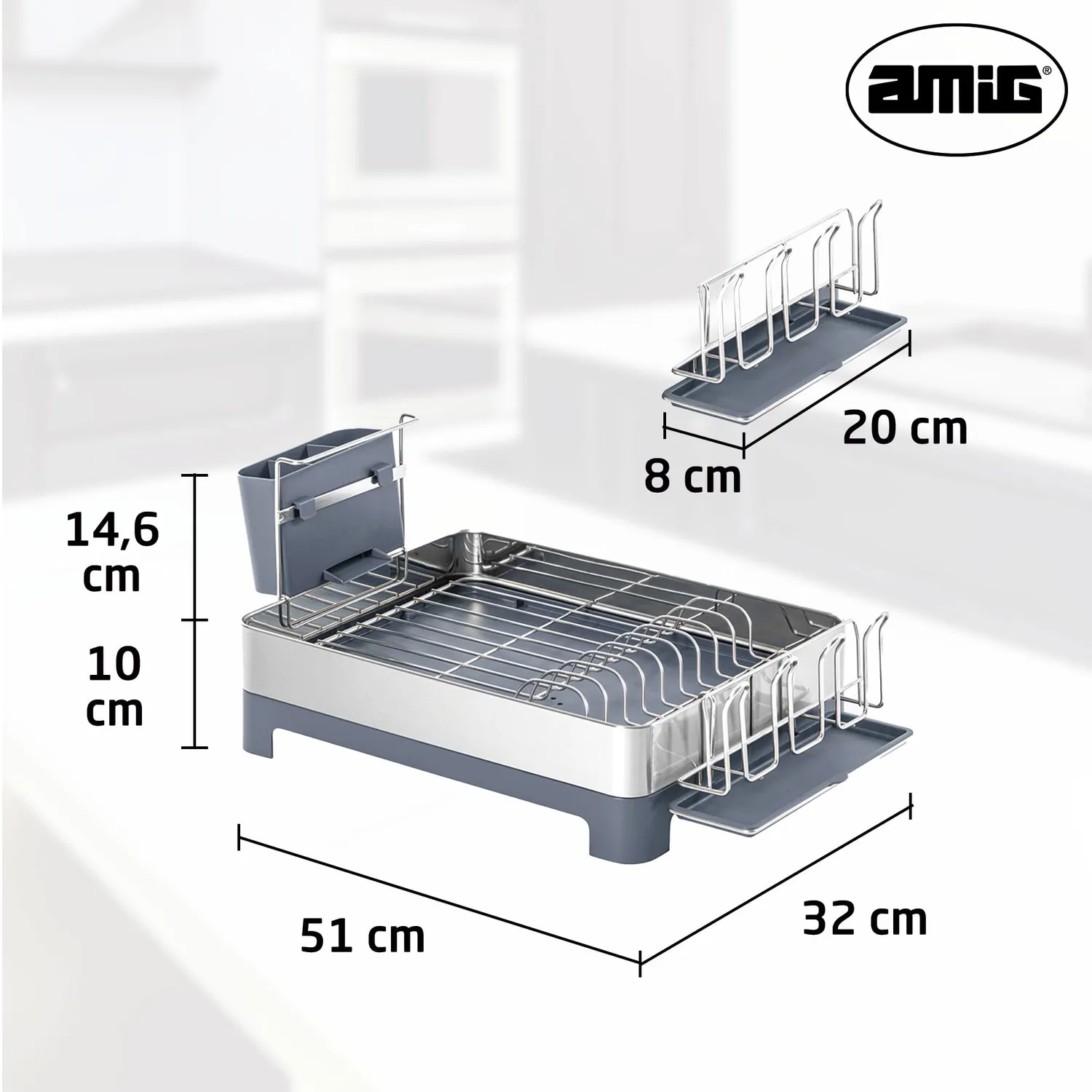 Amig Siba Scolapiatti Acciaio Grigio 10 Piatti 51 cm