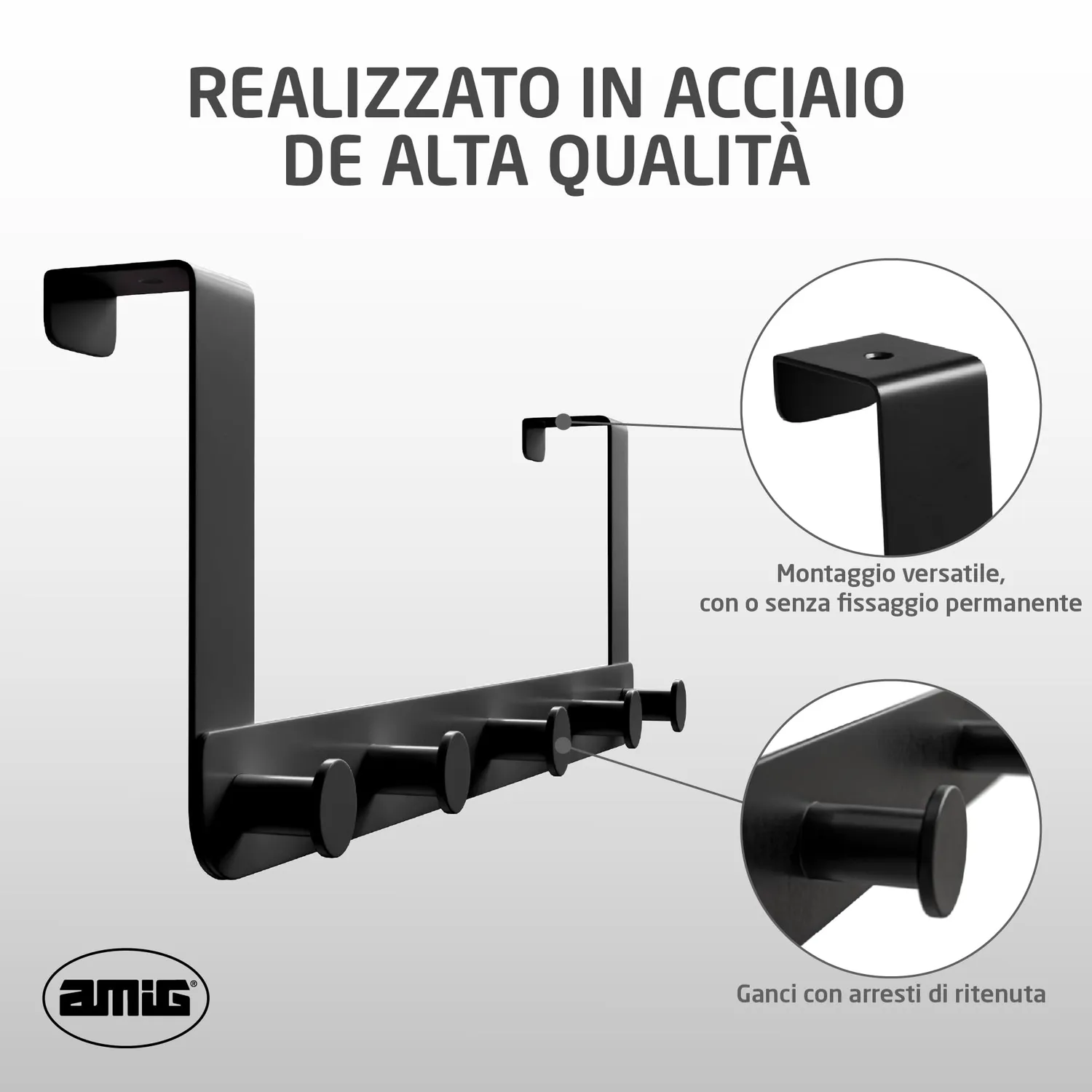 Amig CP41 appendiabiti da porta nero acciaio