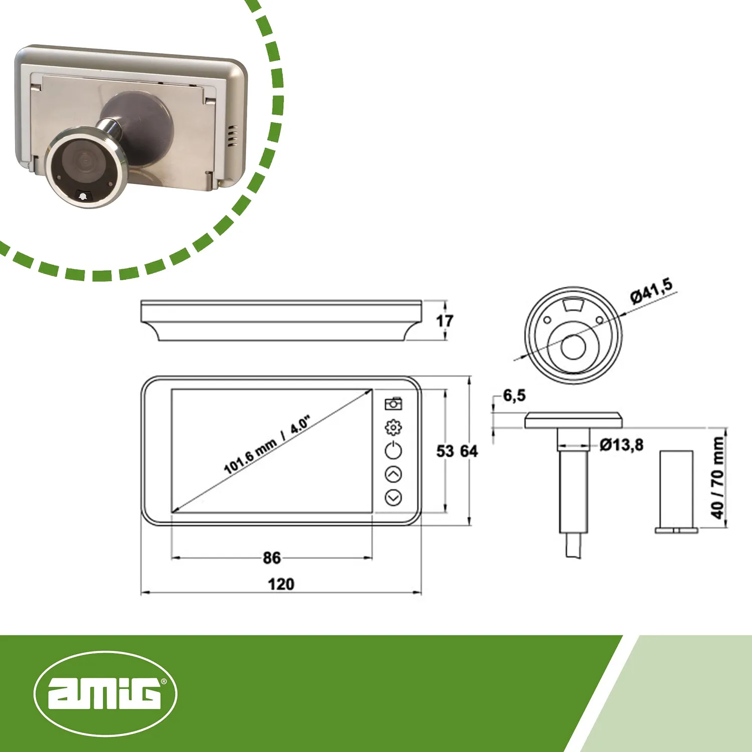 Amig spioncino digitale porta 4" argento 160°